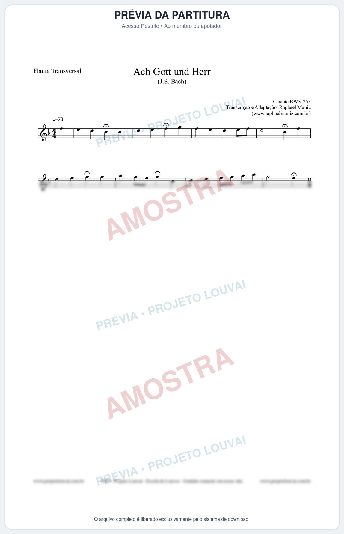 Prévia protegida da primeira página da partitura Partitura para Flauta Transversal - Ach Gott und Herr (BWV 255) (Tom F) - Johann Sebastian Bach