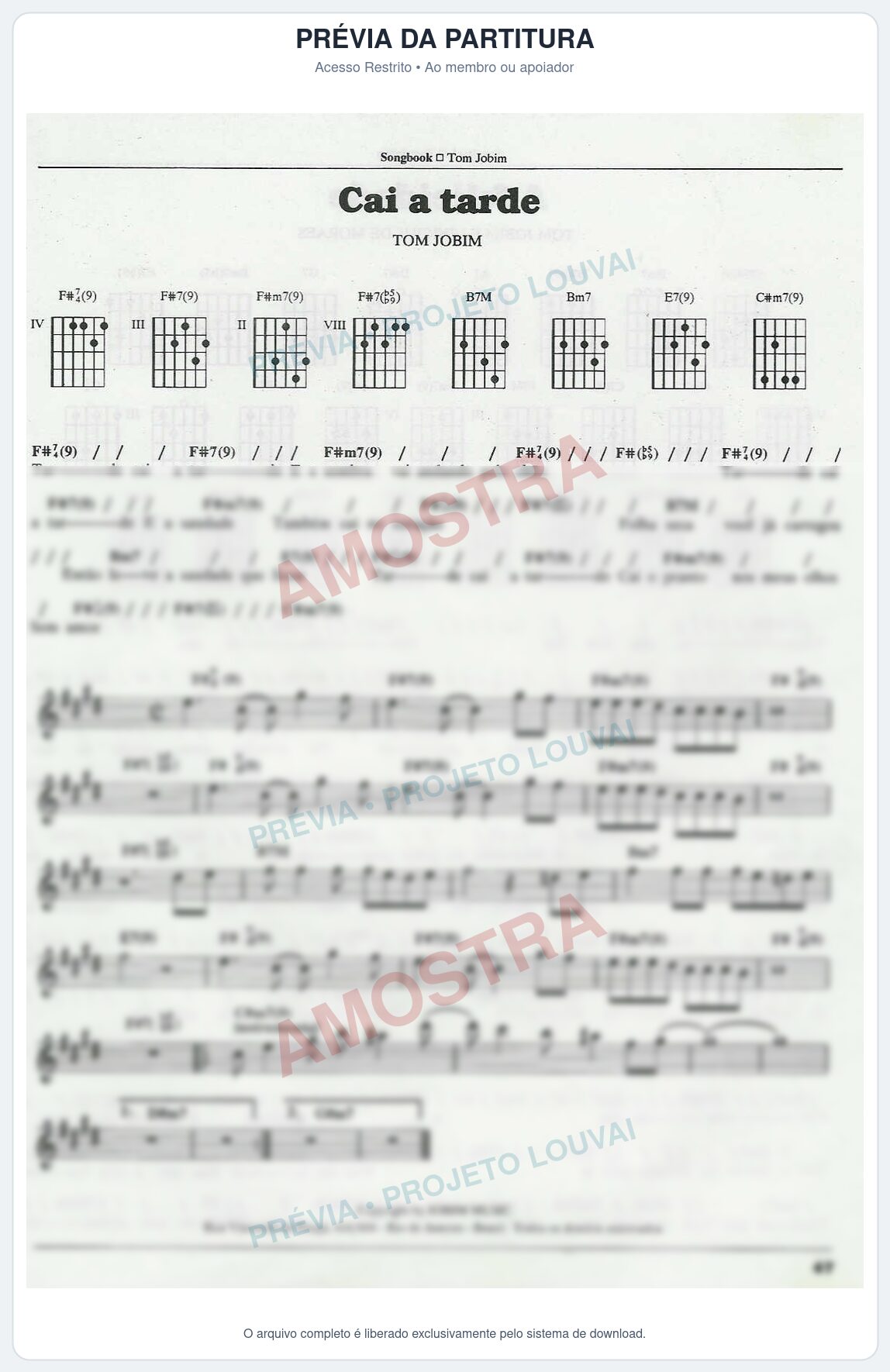 Prévia protegida da primeira página da partitura Partitura para Saxofone Alto - Cai a Tarde - Tom Jobim