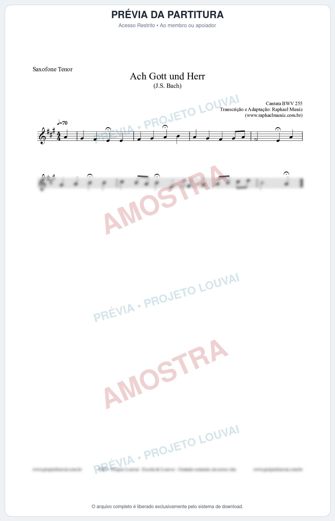 Prévia protegida da primeira página da partitura Partitura para Saxofone Tenor - Ach Gott und Herr (BWV 255) (Tom G) - Johann Sebastian Bach