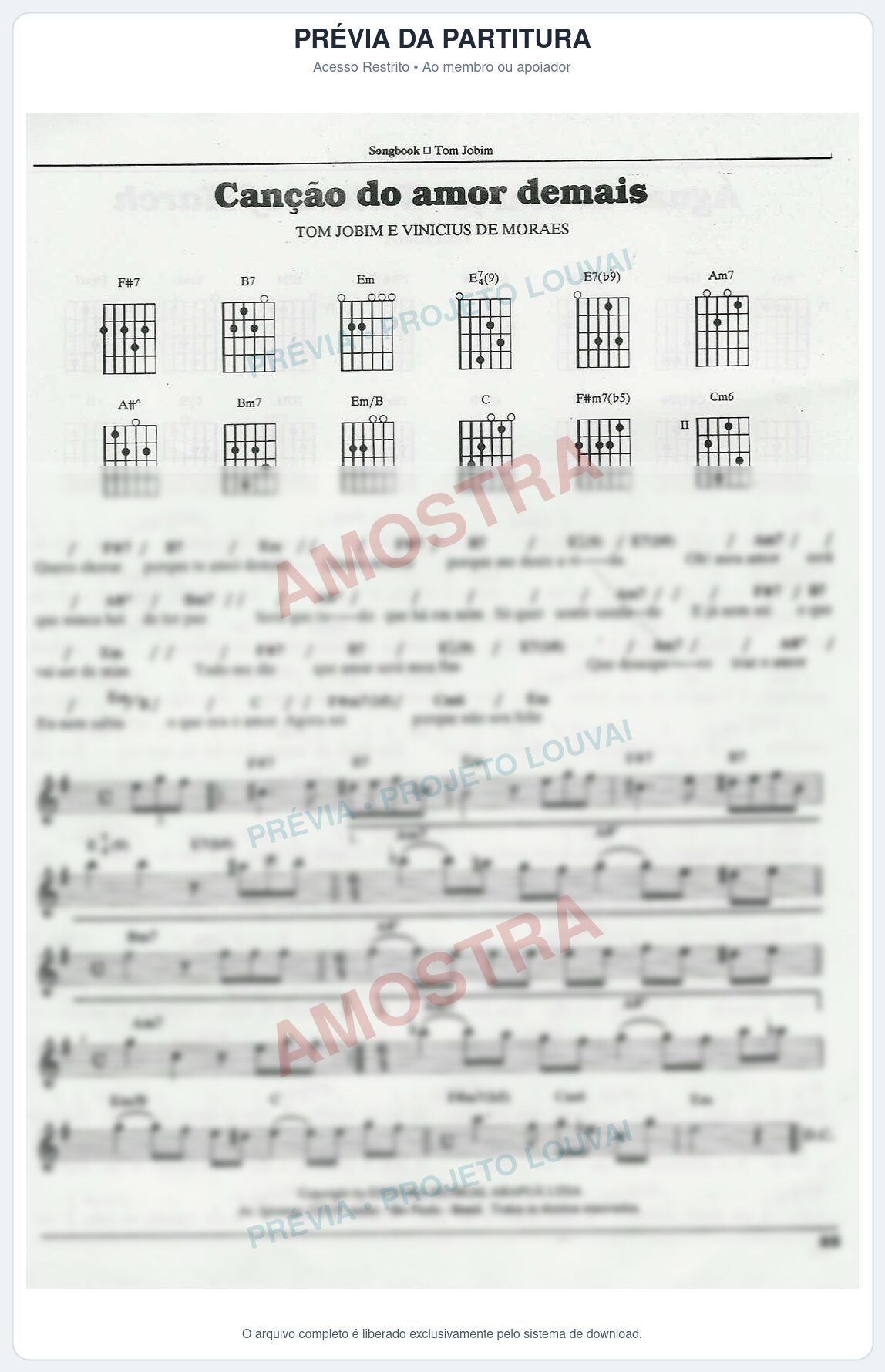 Prévia protegida da primeira página da partitura Partitura para Saxofone Tenor - Canção do amor demais - Tom Jobim