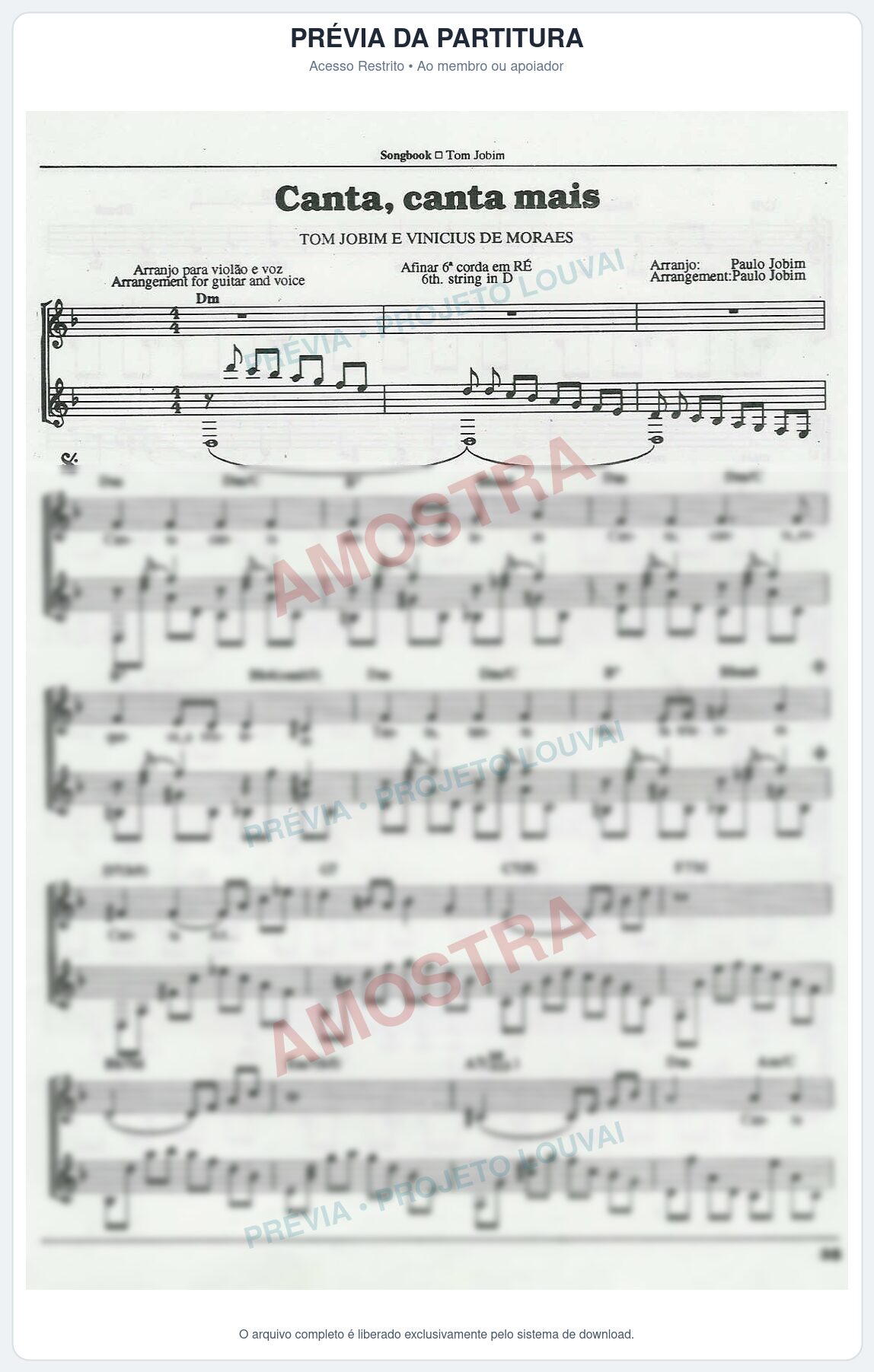 Prévia protegida da primeira página da partitura Partitura para Saxofone Alto - Canta, Canta mais - Tom Jobim