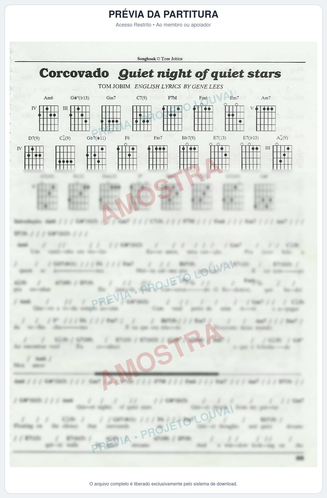 Prévia protegida da primeira página da partitura Partitura para Saxofone Tenor - Corcovado - Tom Jobim