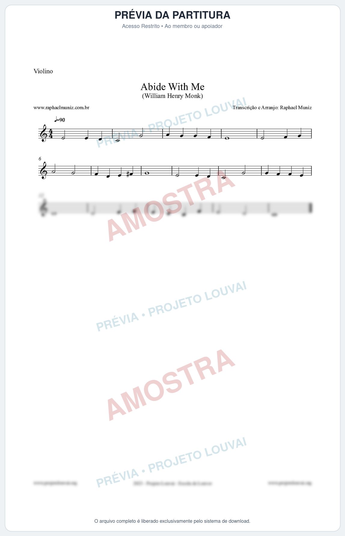 Prévia protegida da primeira página da partitura Partitura para Violino - Abide With Me - William Henry Monk