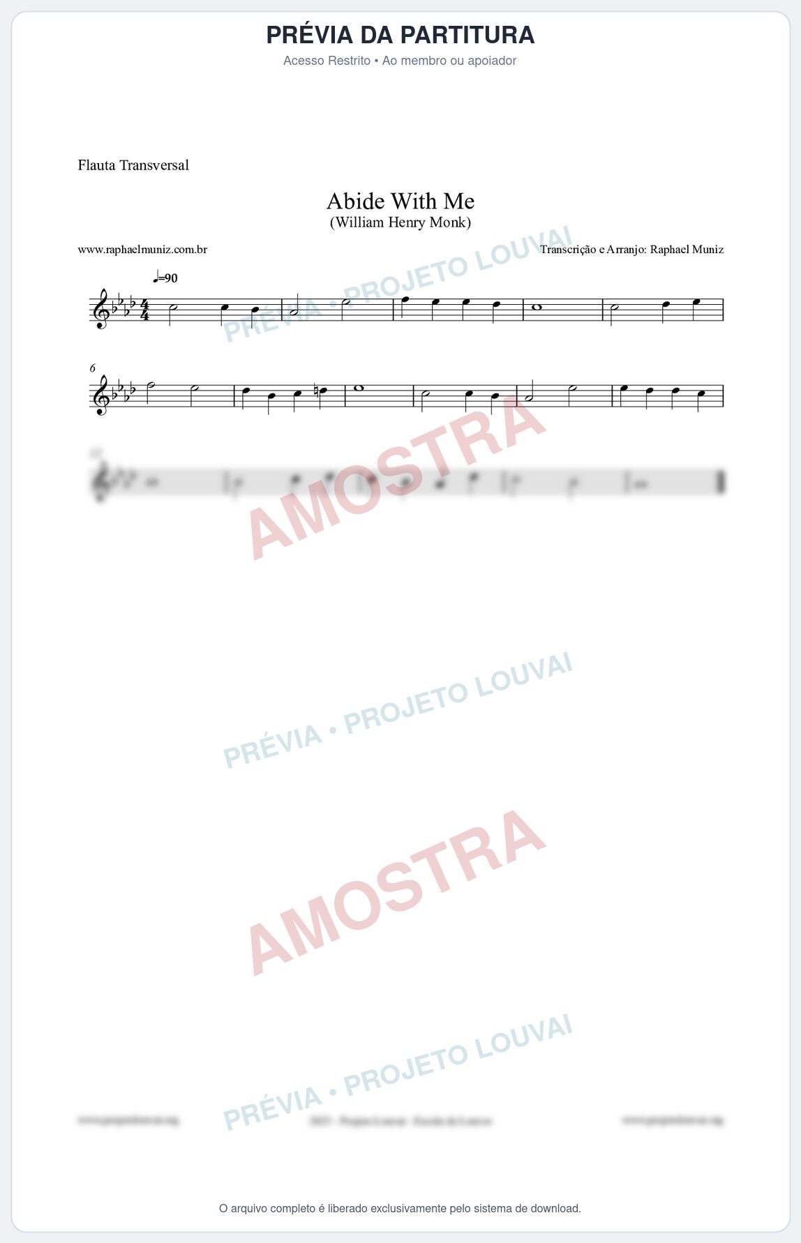 Prévia protegida da primeira página da partitura Partitura para Flauta Transversal - Abide With Me - William Henry Monk