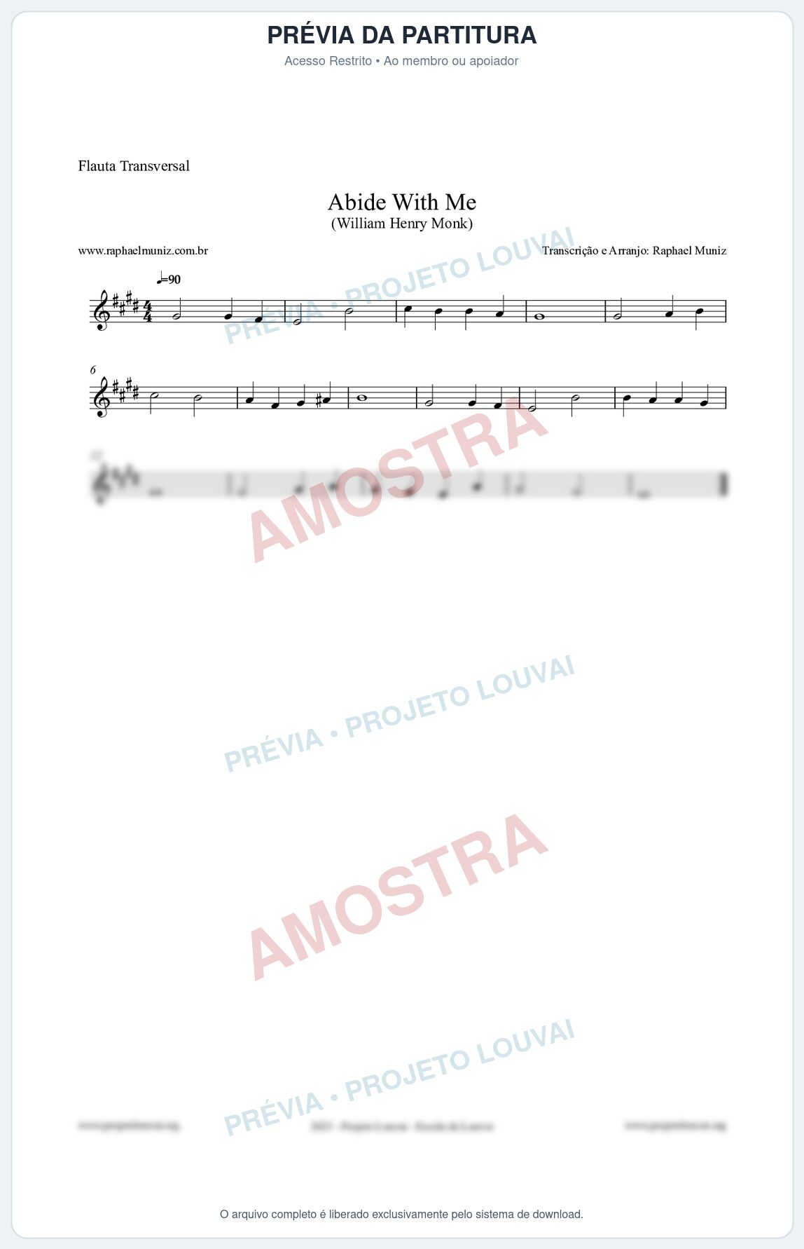 Prévia protegida da primeira página da partitura Partitura para Flauta Transversal - Abide With Me - William Henry Monk