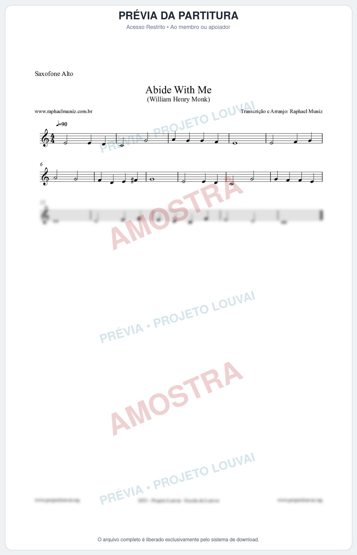 Prévia protegida da primeira página da partitura Partitura para Saxofone Alto - Abide With Me - William Henry Monk