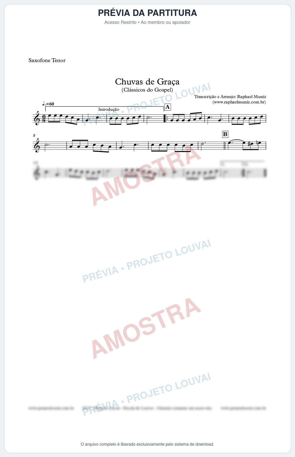 Prévia protegida da primeira página da partitura Partitura para Sax Tenor - Chuvas de Graças - Harpa Cristã nº1 - Clássicos do Gospel
