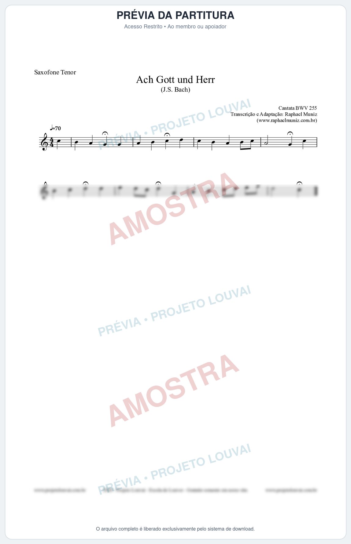 Prévia protegida da primeira página da partitura Partitura para Saxofone Tenor - Ach Gott und Herr (BWV 255) (Tom Bb) - Johann Sebastian Bach