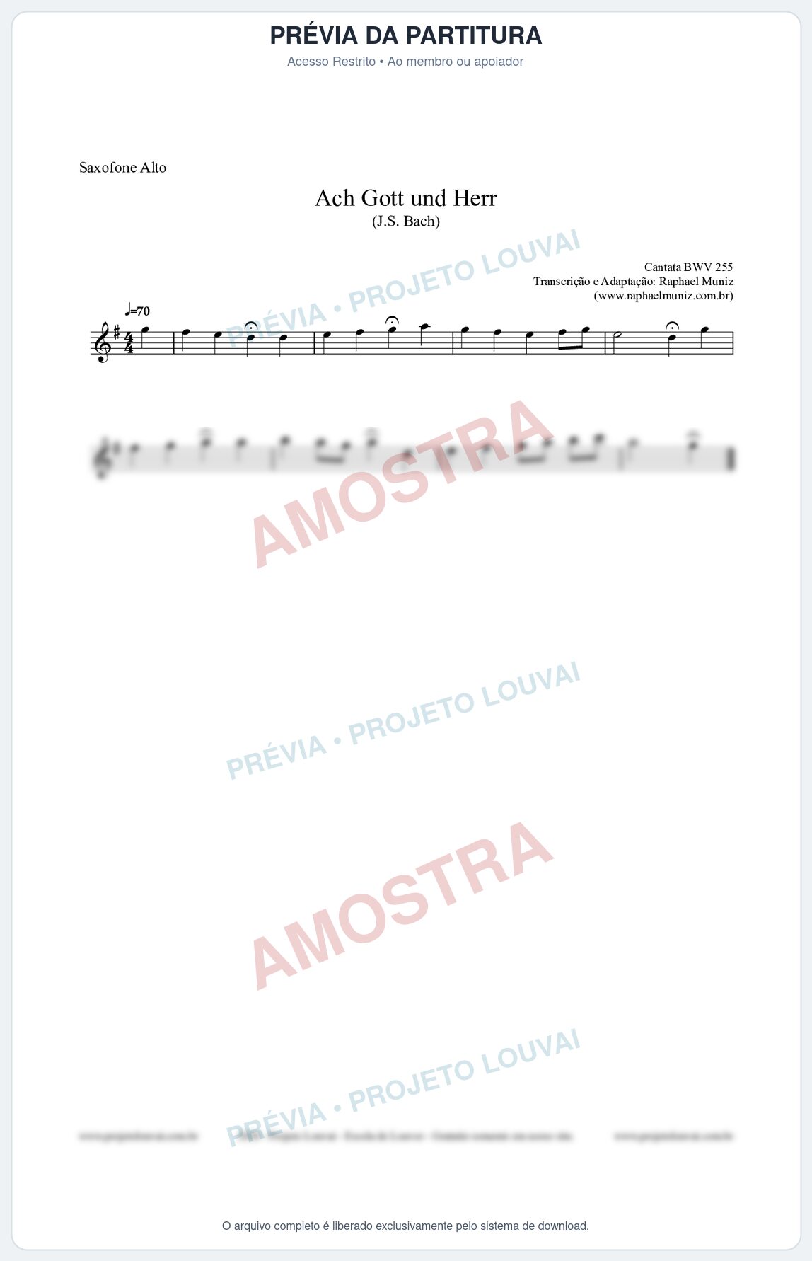 Prévia protegida da primeira página da partitura Partitura para Saxofone Alto - Ach Gott und Herr (BWV 255) (Tom Bb) - Johann Sebastian Bach