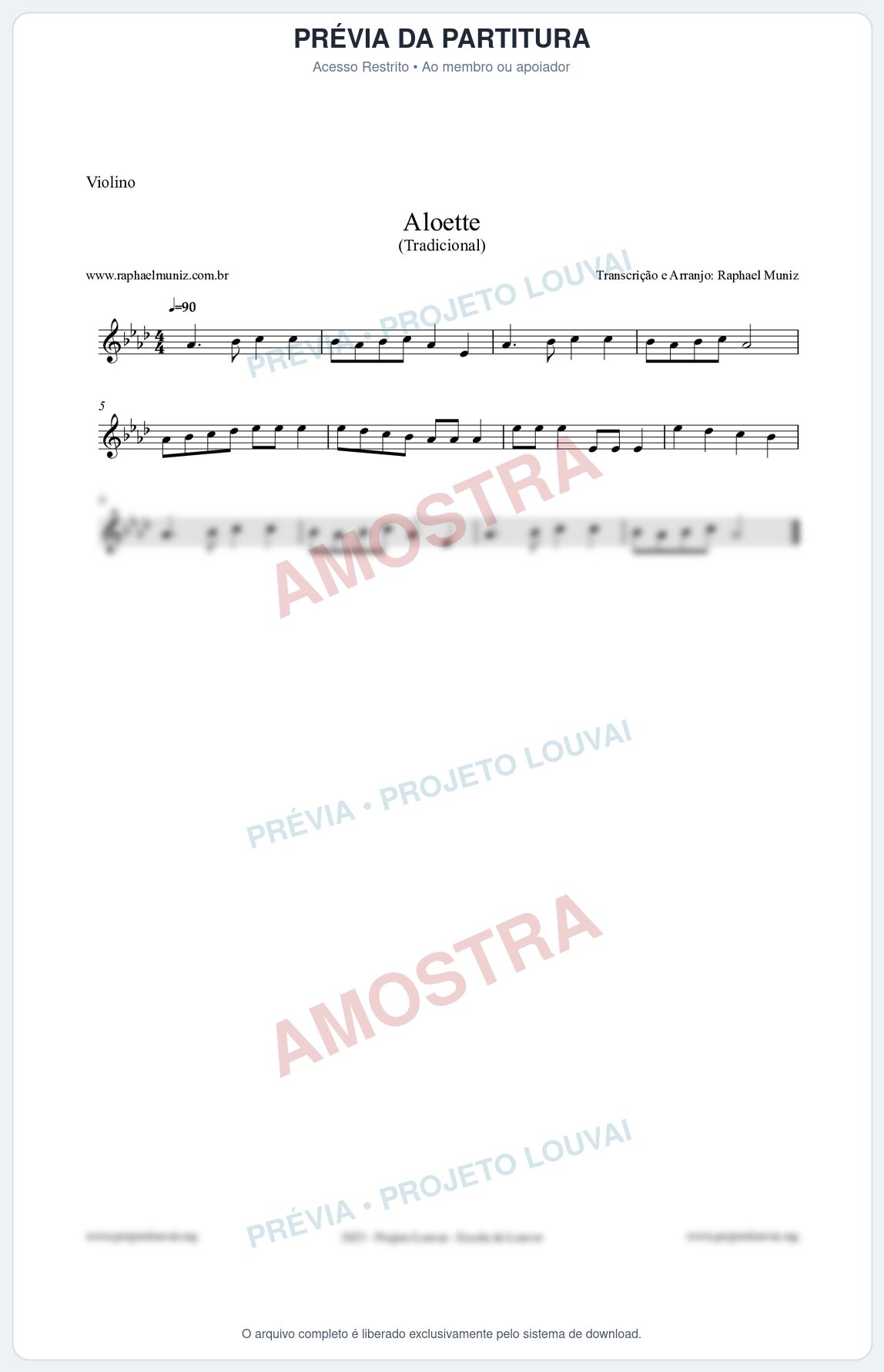Prévia protegida da primeira página da partitura Partitura para Violino - Aloette - Tradicional