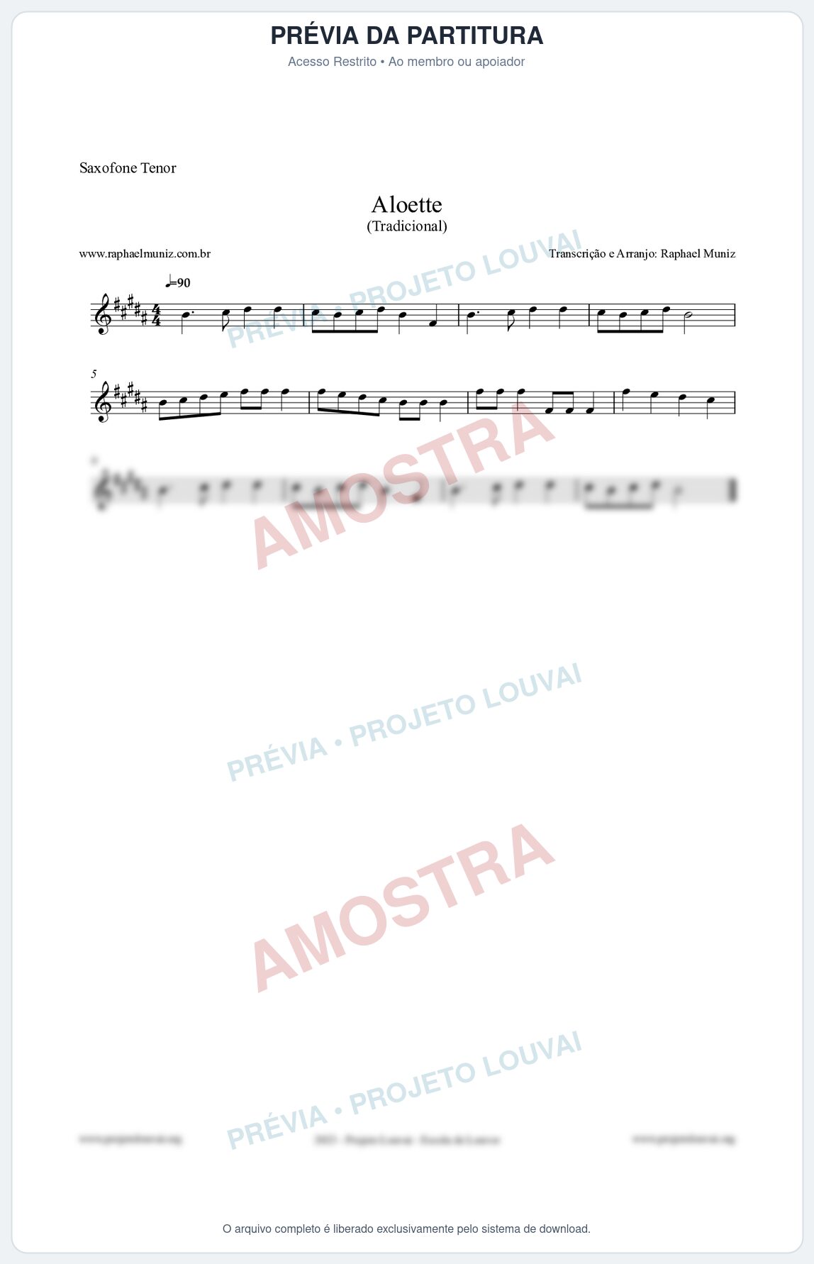 Prévia protegida da primeira página da partitura Partitura para Saxofone Tenor - Aloette - Tradicional