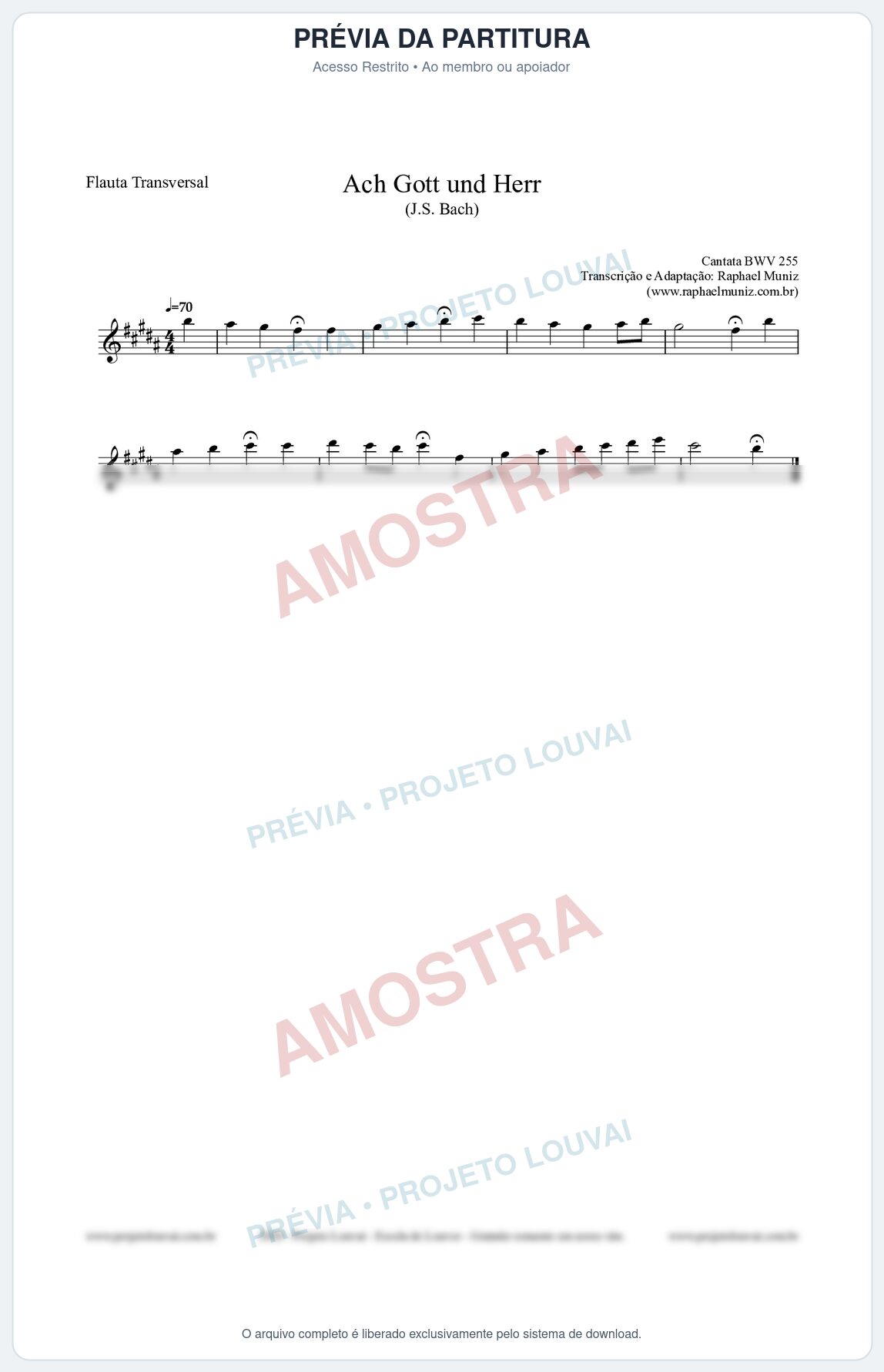 Prévia protegida da primeira página da partitura Partitura para Flauta Transversal - Ach Gott und Herr (BWV 255) (Tom B) - Johann Sebastian Bach