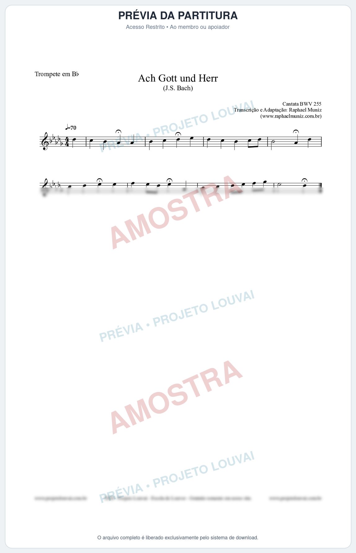Prévia protegida da primeira página da partitura Partitura para Trompete em Bb - Ach Gott und Herr (BWV 255) (Tom B) - Johann Sebastian Bach