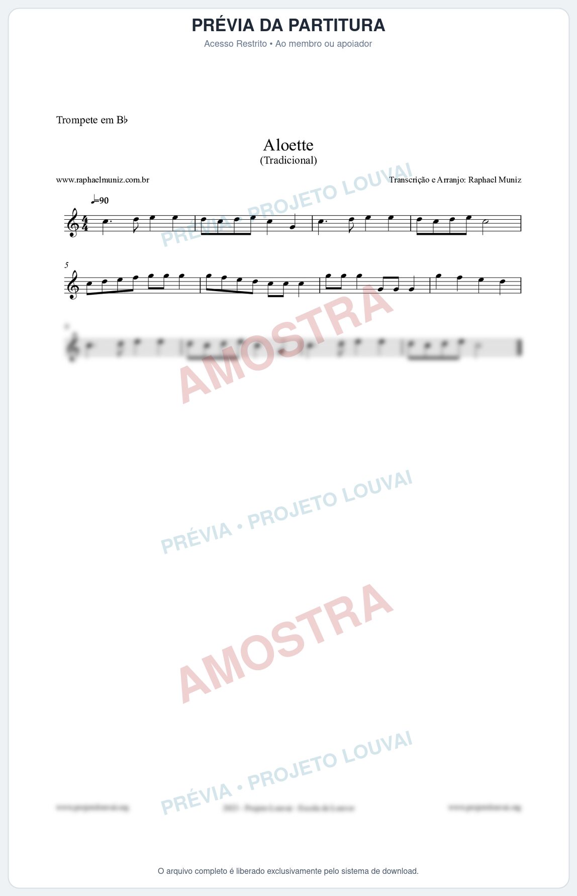 Prévia protegida da primeira página da partitura Partitura para Trompete em Bb - Aloette - Tradicional