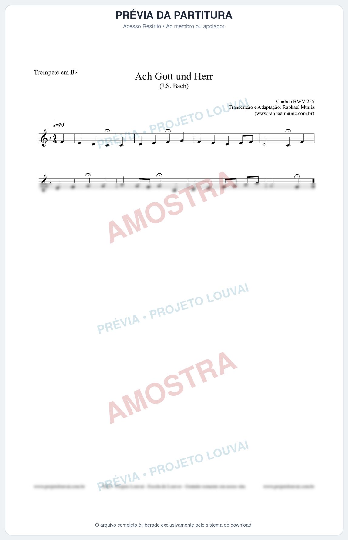 Prévia protegida da primeira página da partitura Partitura para Trompete em Bb - Ach Gott und Herr (BWV 255) (Tom Eb) - Johann Sebastian Bach