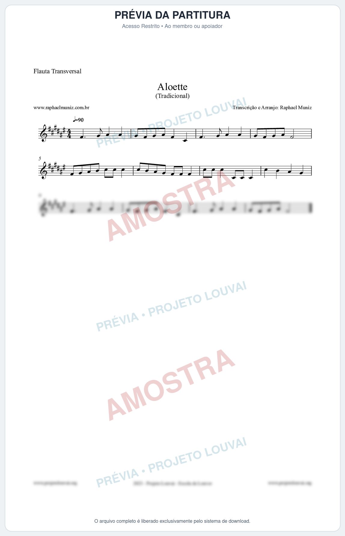 Prévia protegida da primeira página da partitura Partitura para Flauta Transversal - Aloette - Tradicional