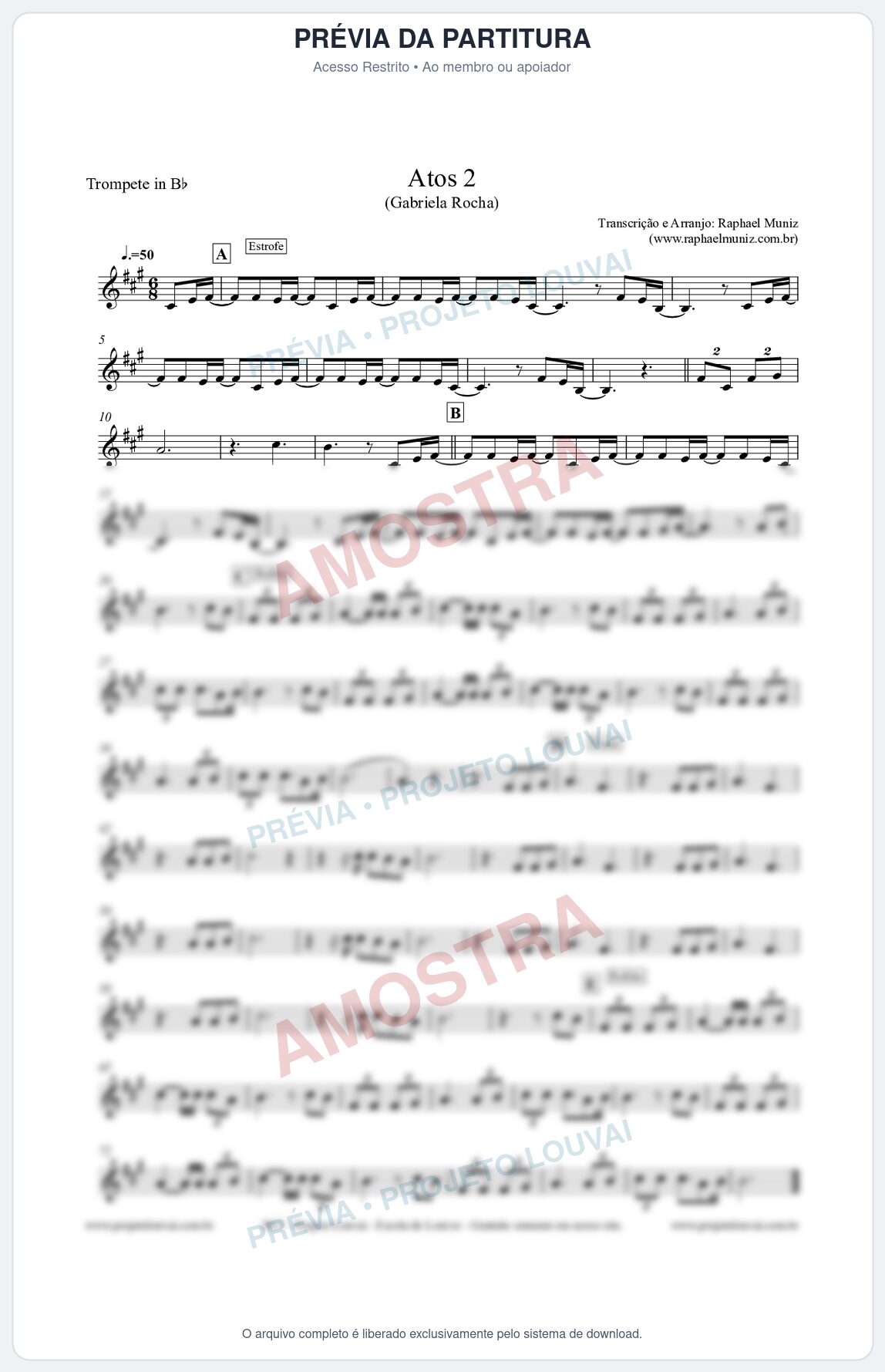 Prévia protegida da primeira página da partitura Partitura para Trompete - Atos 2  - Gabriela Rocha