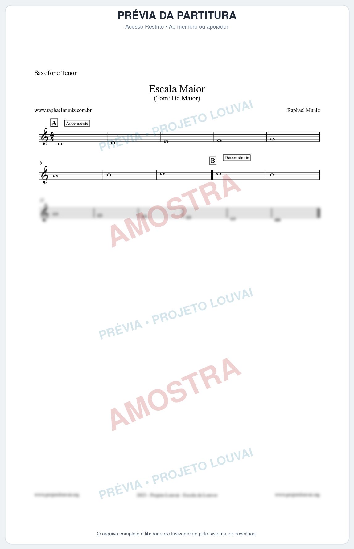 Prévia protegida da primeira página da partitura Partitura para Saxofone Tenor - Escala de Dó Maior - Teoria Musical