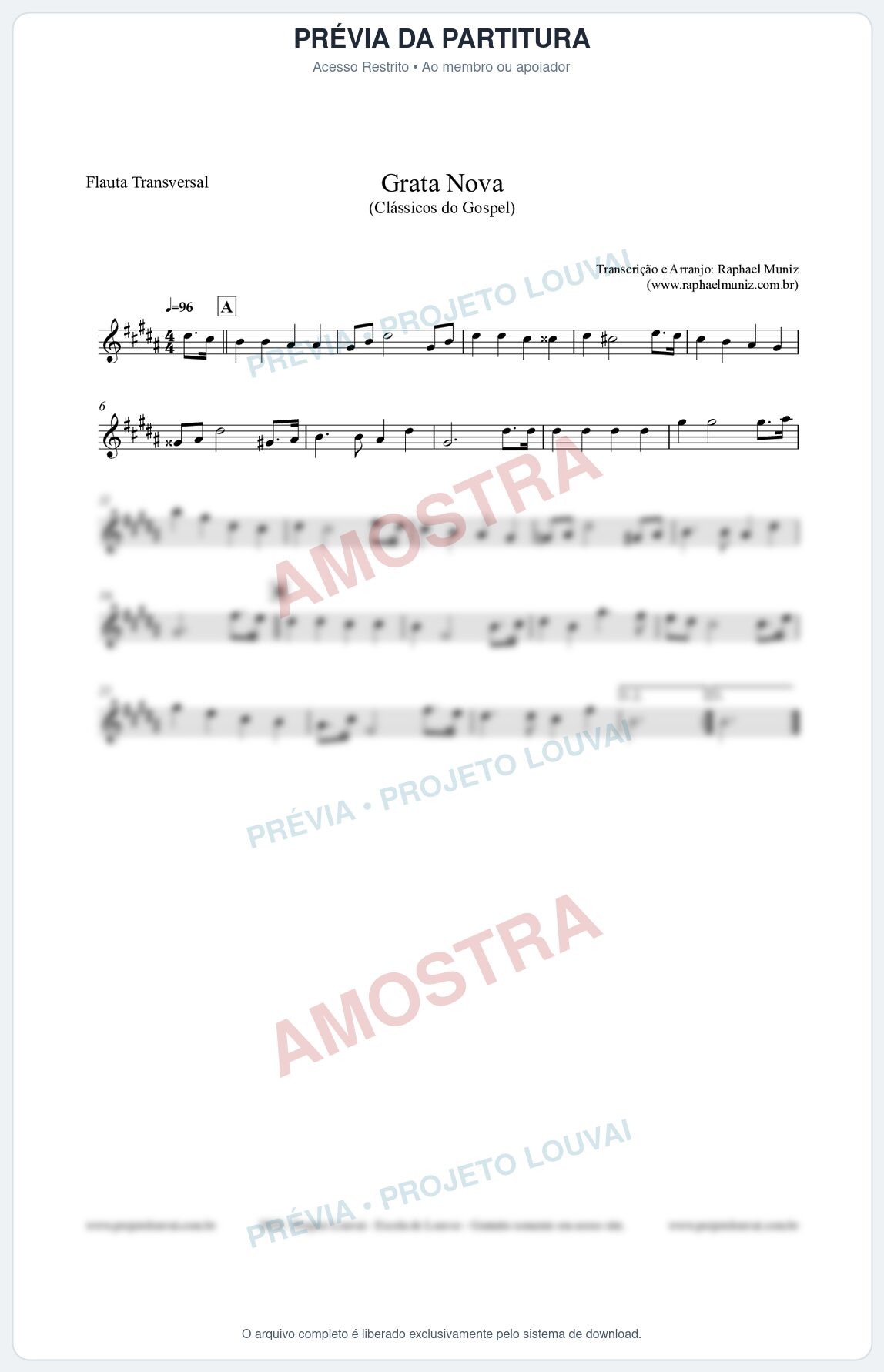 Prévia protegida da primeira página da partitura Partitura para Flauta Transversal - Grata Nova - Harpa Cristã 18 (Tom G#m) - Clássicos do Gospel