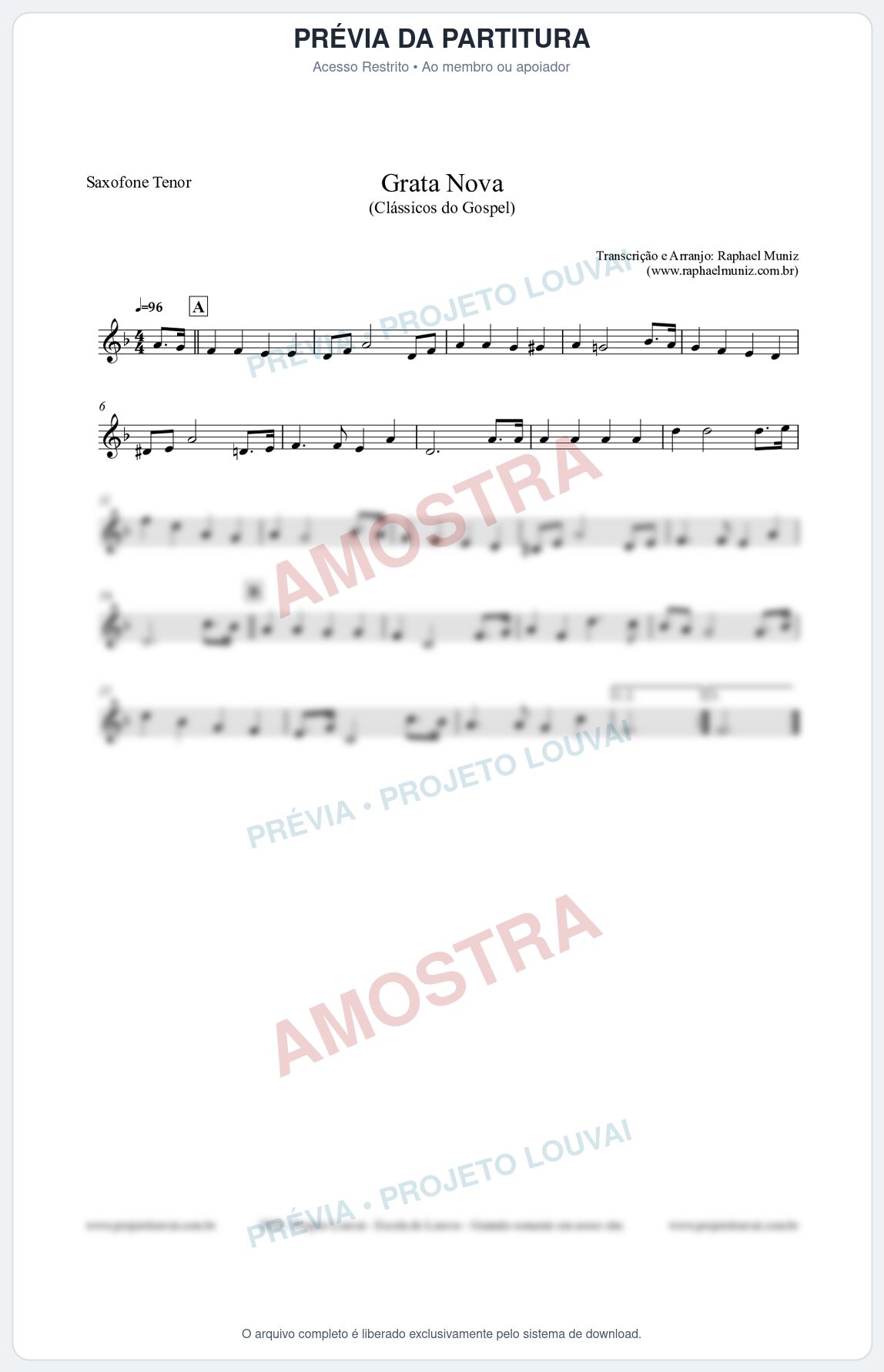 Prévia protegida da primeira página da partitura Partitura para Saxofone Tenor - Grata Nova - Harpa Cristã 18 (Tom Cm) - Clássicos do Gospel