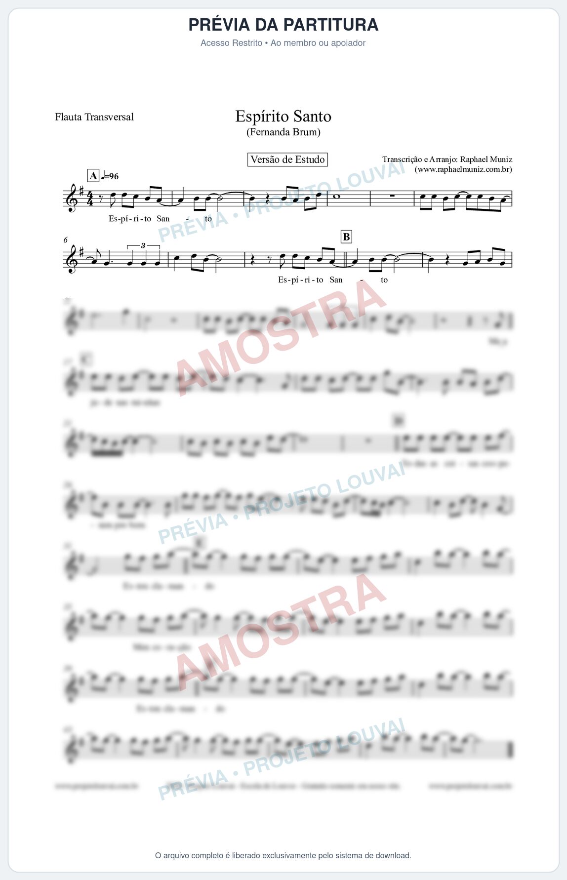 Prévia protegida da primeira página da partitura Partitura para Flauta Transversal - Espírito Santo (Versão de Estudo) - Fernanda Brum