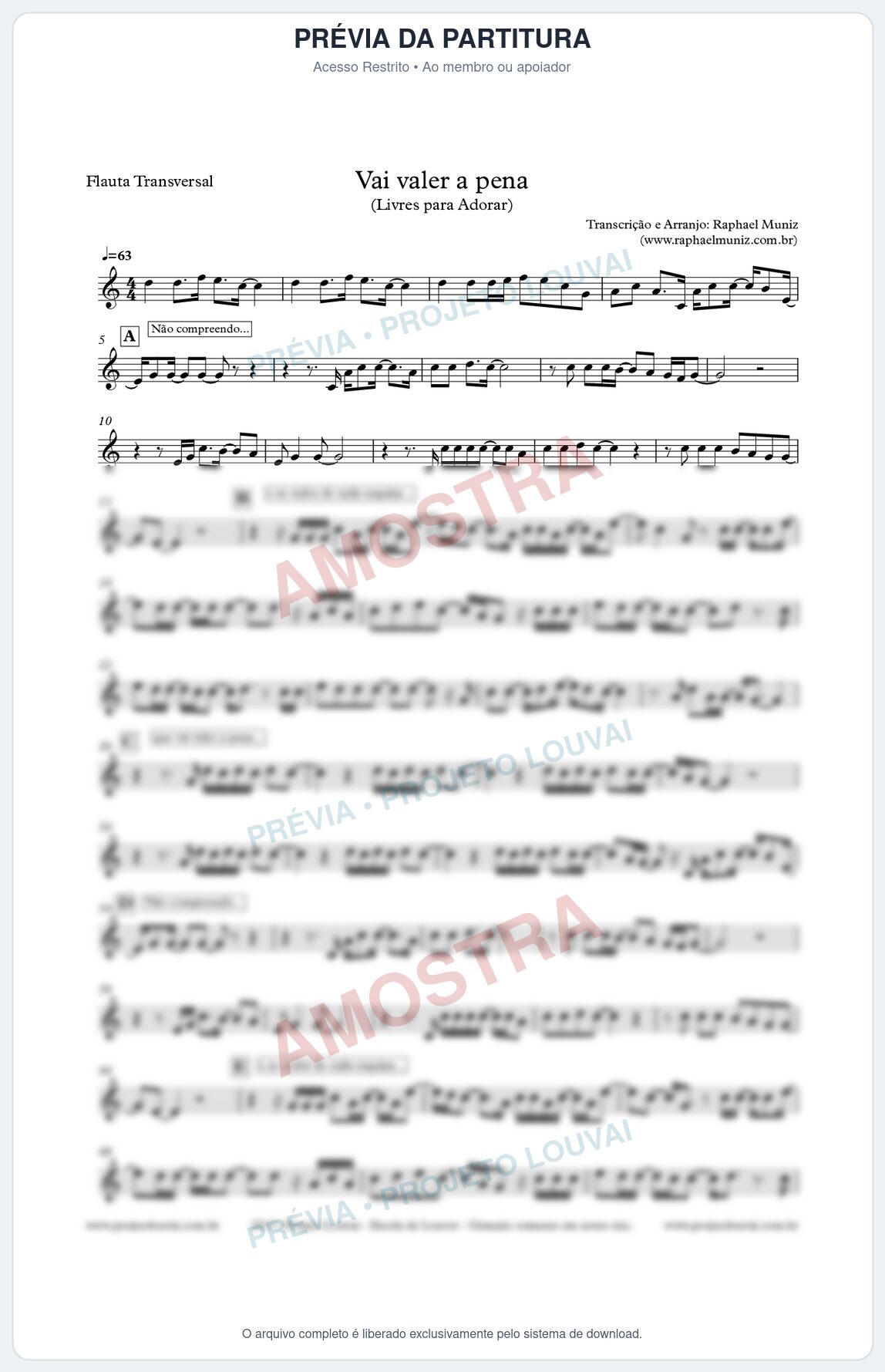 Prévia protegida da primeira página da partitura Partitura para Flauta Transversal - Vai valer a pena - Livres - Juliano Son