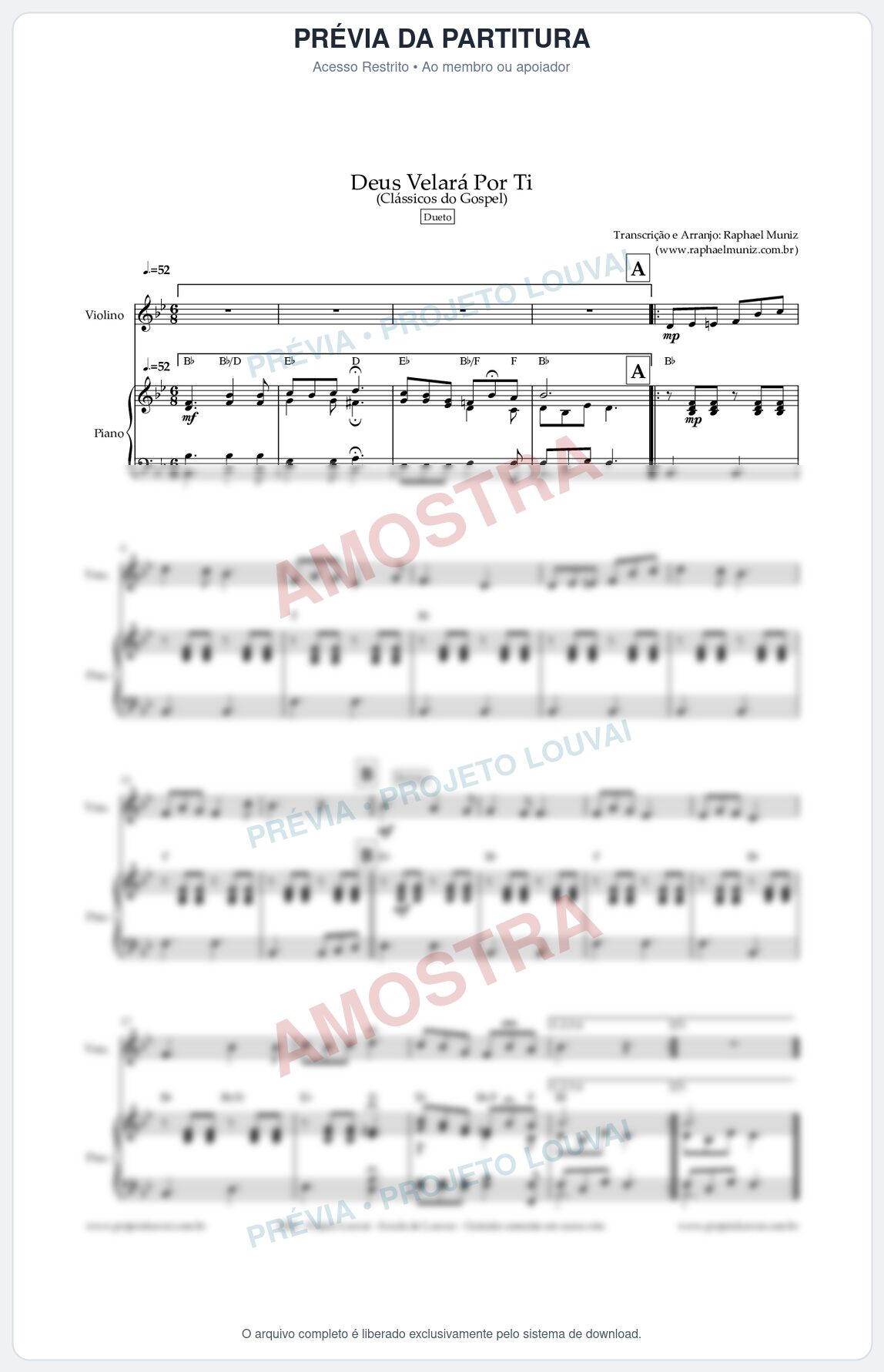 Prévia protegida da primeira página da partitura Partitura para Piano e Violino - Deus Velará Por Ti - Harpa Cristã nº4 - Clássicos do Gospel
