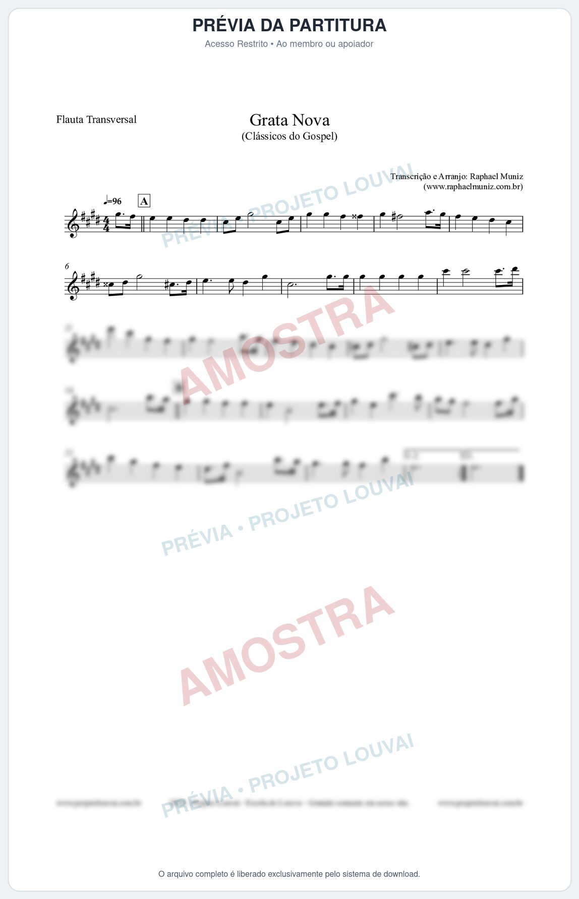 Prévia protegida da primeira página da partitura Partitura para Flauta Transversal - Grata Nova - Harpa Cristã 18 - Clássicos do Gospel