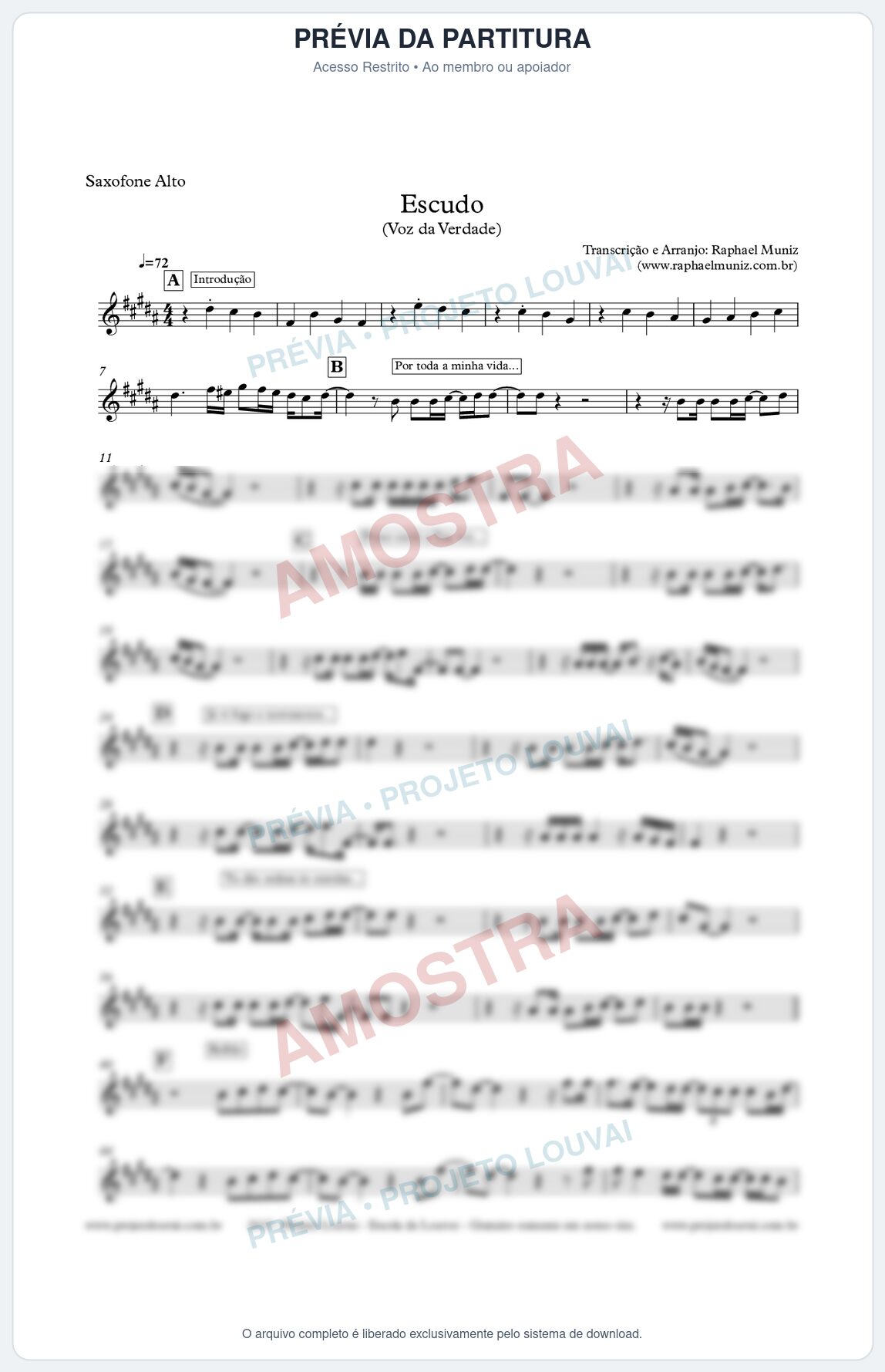Prévia protegida da primeira página da partitura Partitura para Sax Alto - Escudo - Voz da Verdade