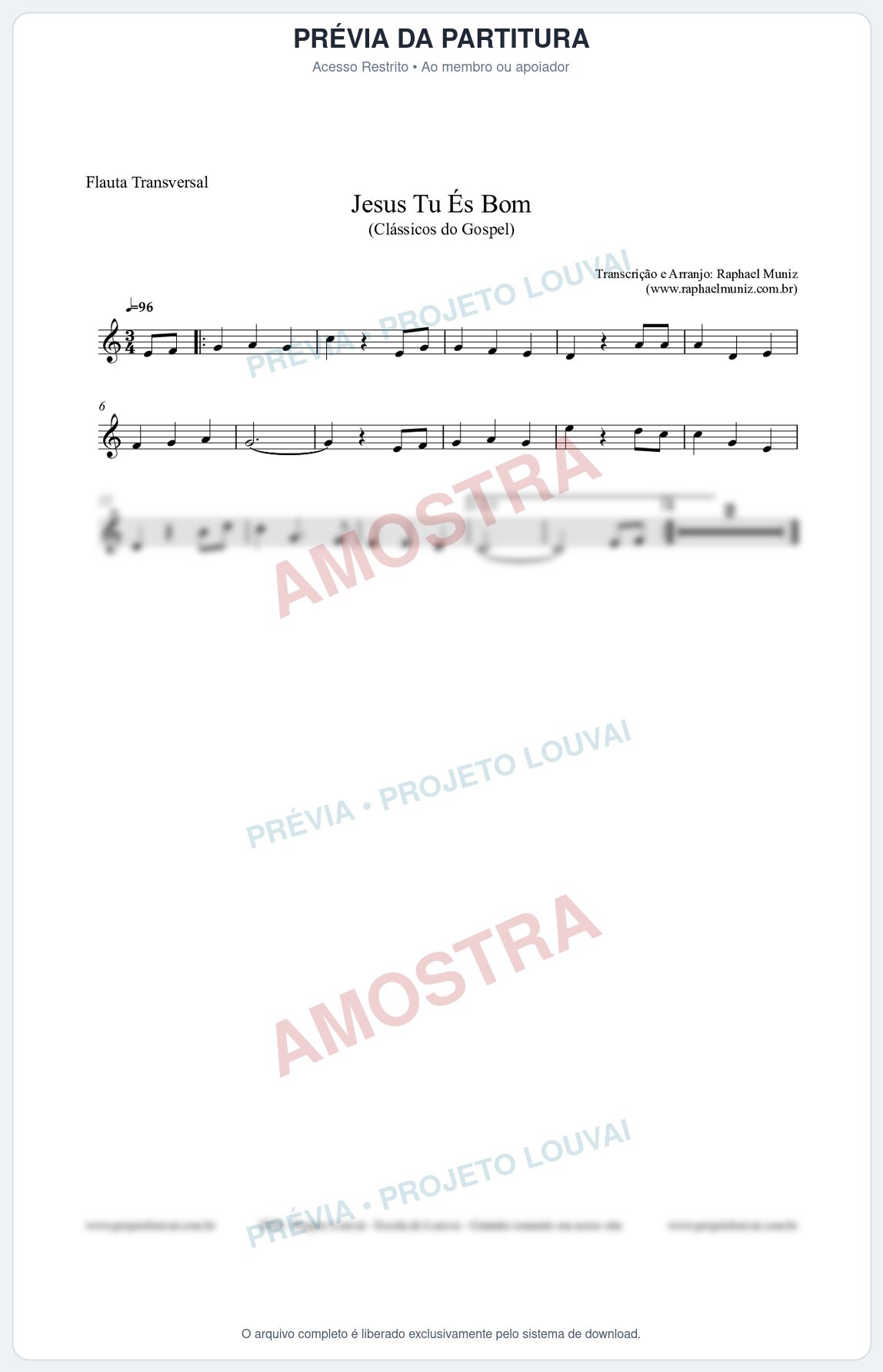 Prévia protegida da primeira página da partitura Partitura para Flauta Transversal - Jesus Tu És Bom - Harpa Cristã nº25 - Clássicos do Gospel