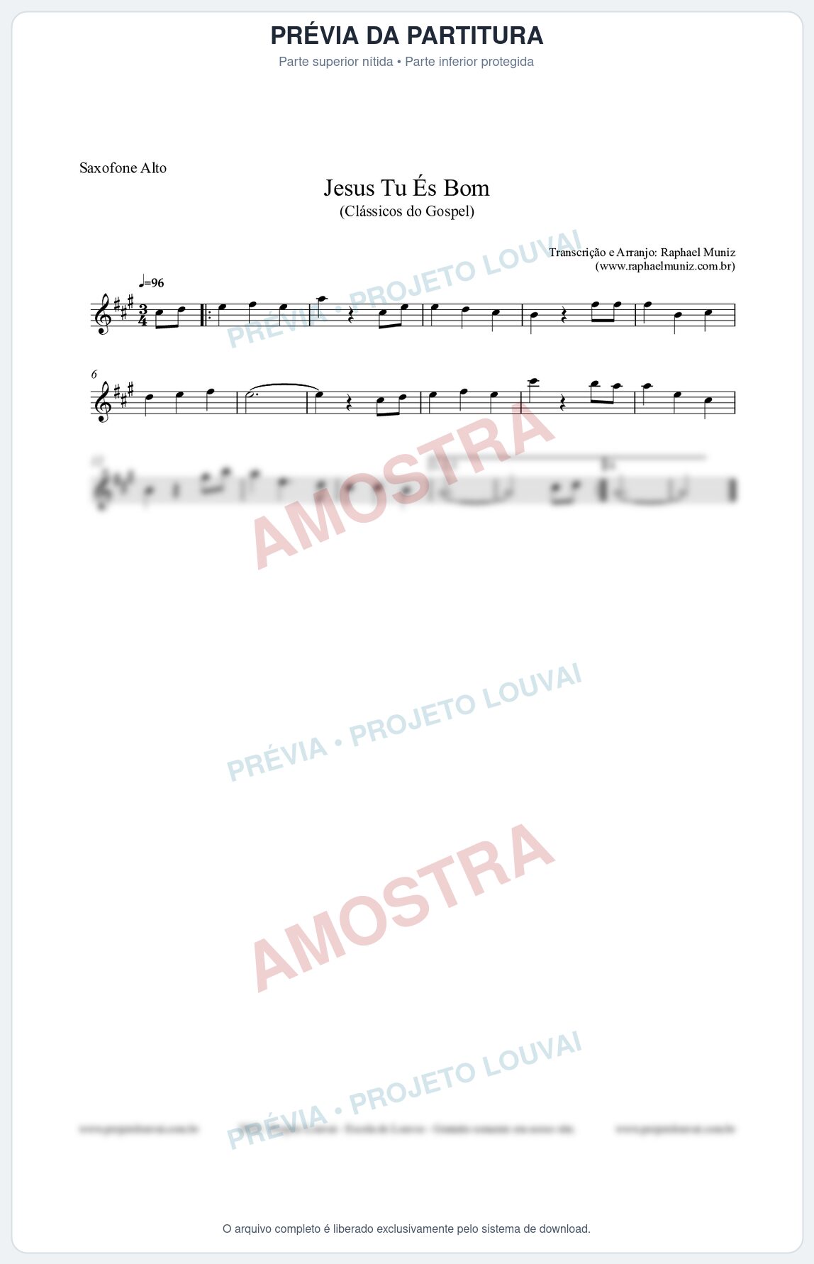 Prévia protegida da primeira página da partitura Partitura para Saxofone Alto - Jesus Tu És Bom - Harpa Cristã nº25 - Clássicos do Gospel