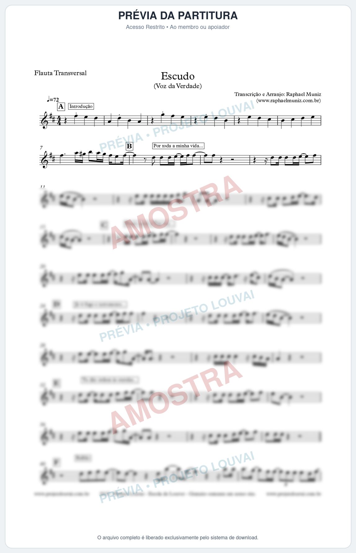 Prévia protegida da primeira página da partitura Partitura para Flauta Transversal - Escudo - Voz da Verdade