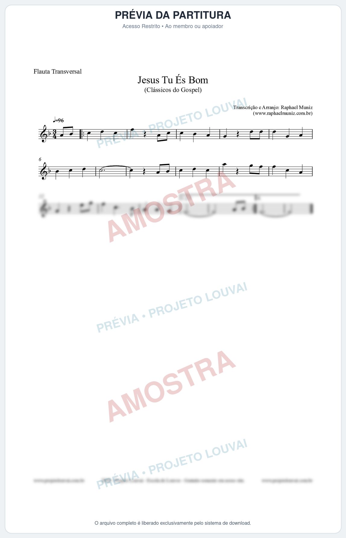 Prévia protegida da primeira página da partitura Partitura para Flauta Transversal - Jesus Tu És Bom - Harpa Cristã nº25 - Clássicos do Gospel