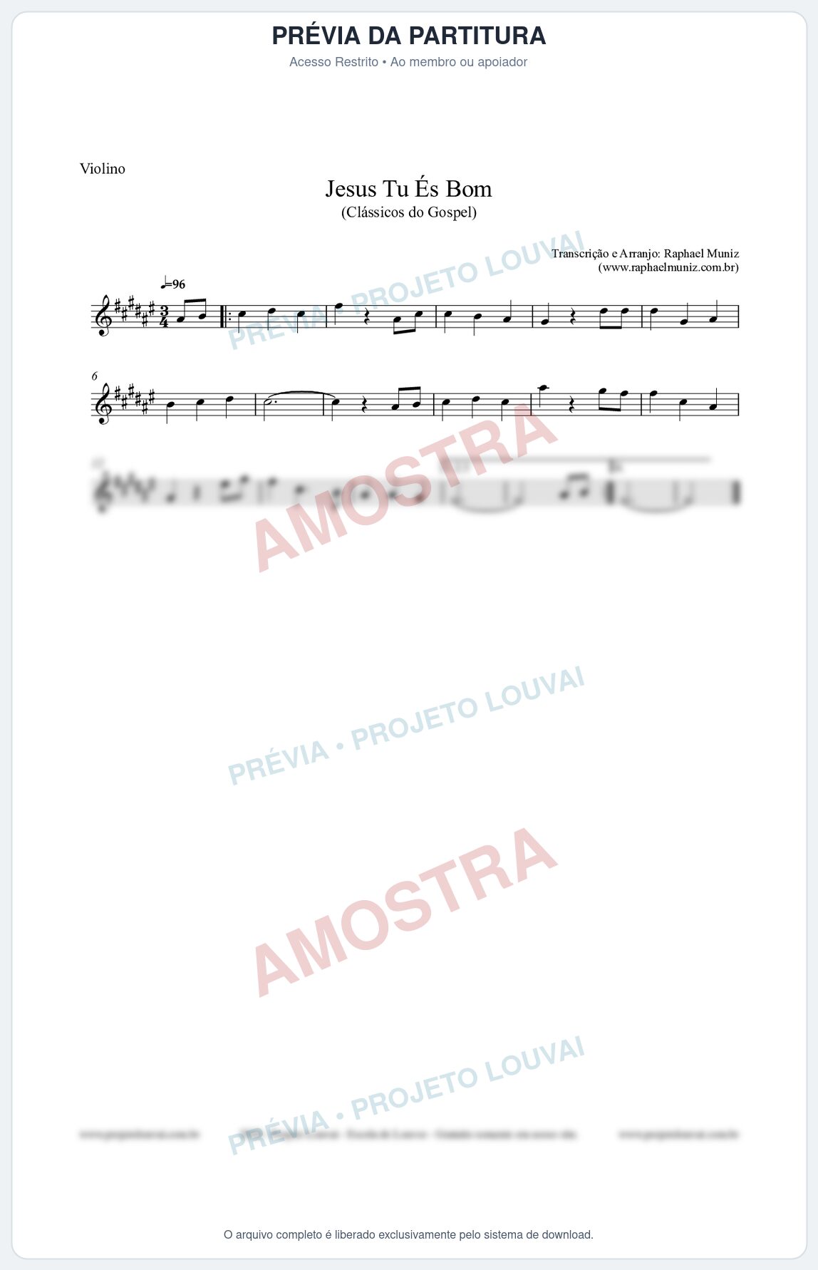 Prévia protegida da primeira página da partitura Partitura para Violino - Jesus Tu És Bom - Harpa Cristã nº25 - Clássicos do Gospel