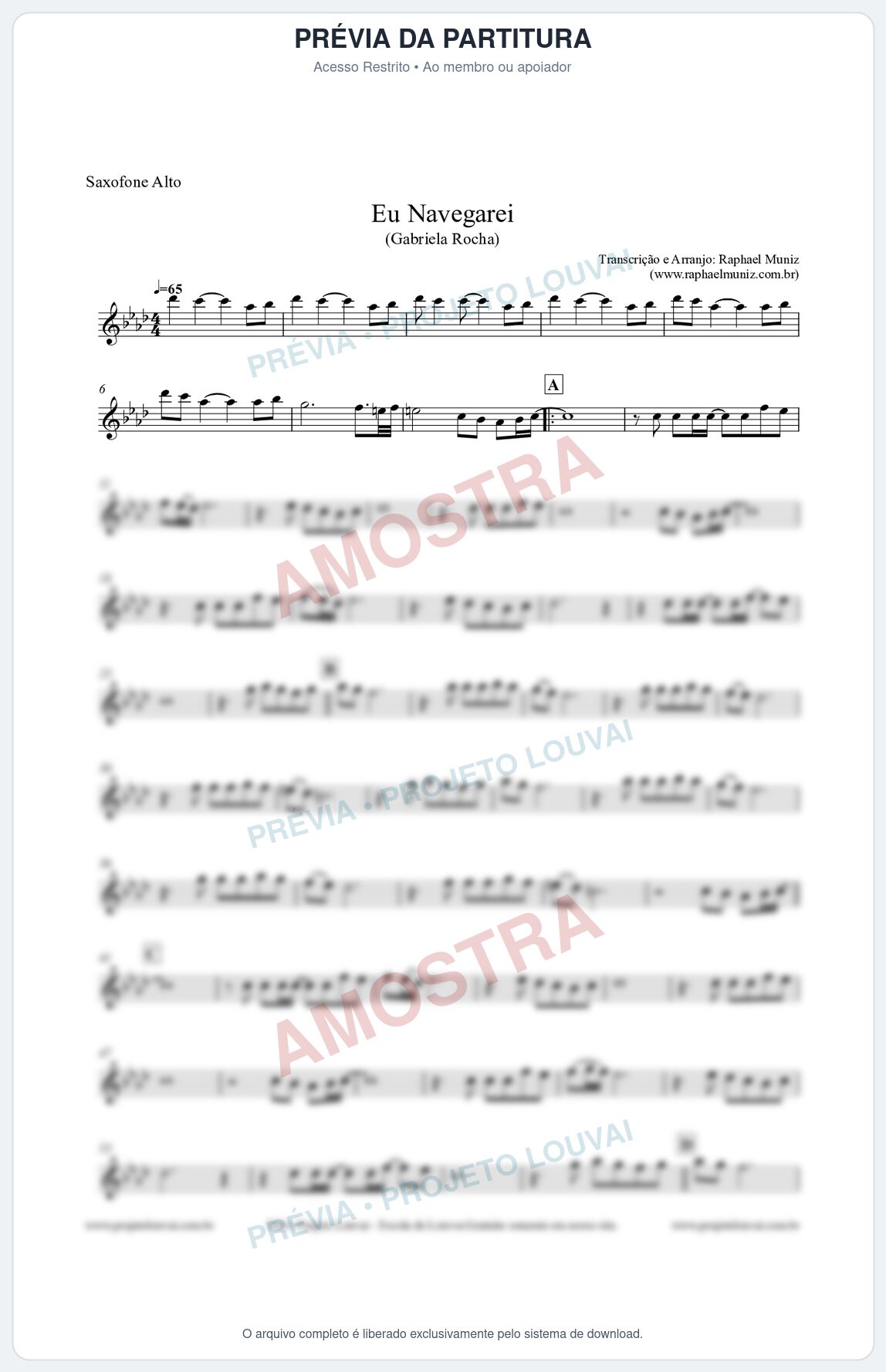 Prévia protegida da primeira página da partitura Partitura para Sax Alto - Eu Navegarei - Gabriela Rocha