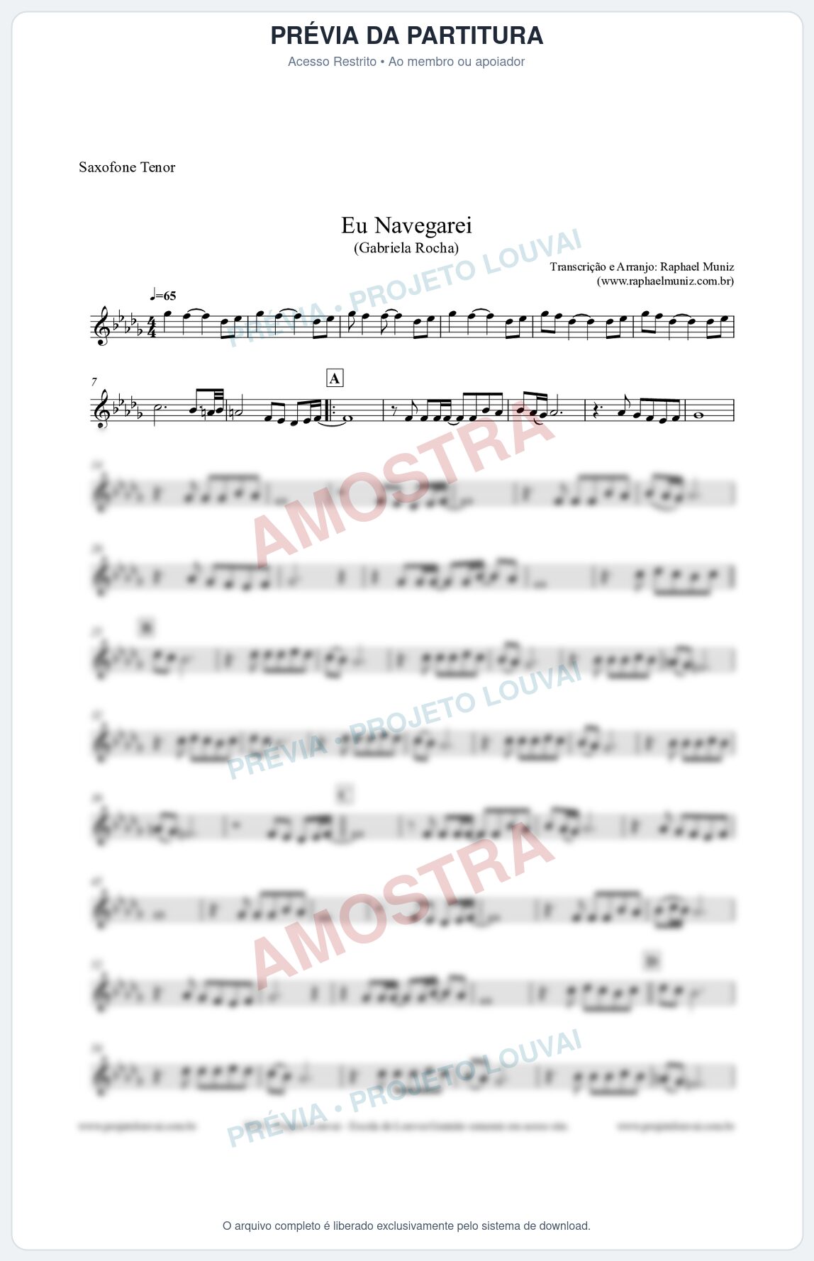 Prévia protegida da primeira página da partitura Partitura para Sax Tenor - Eu Navegarei - Gabriela Rocha