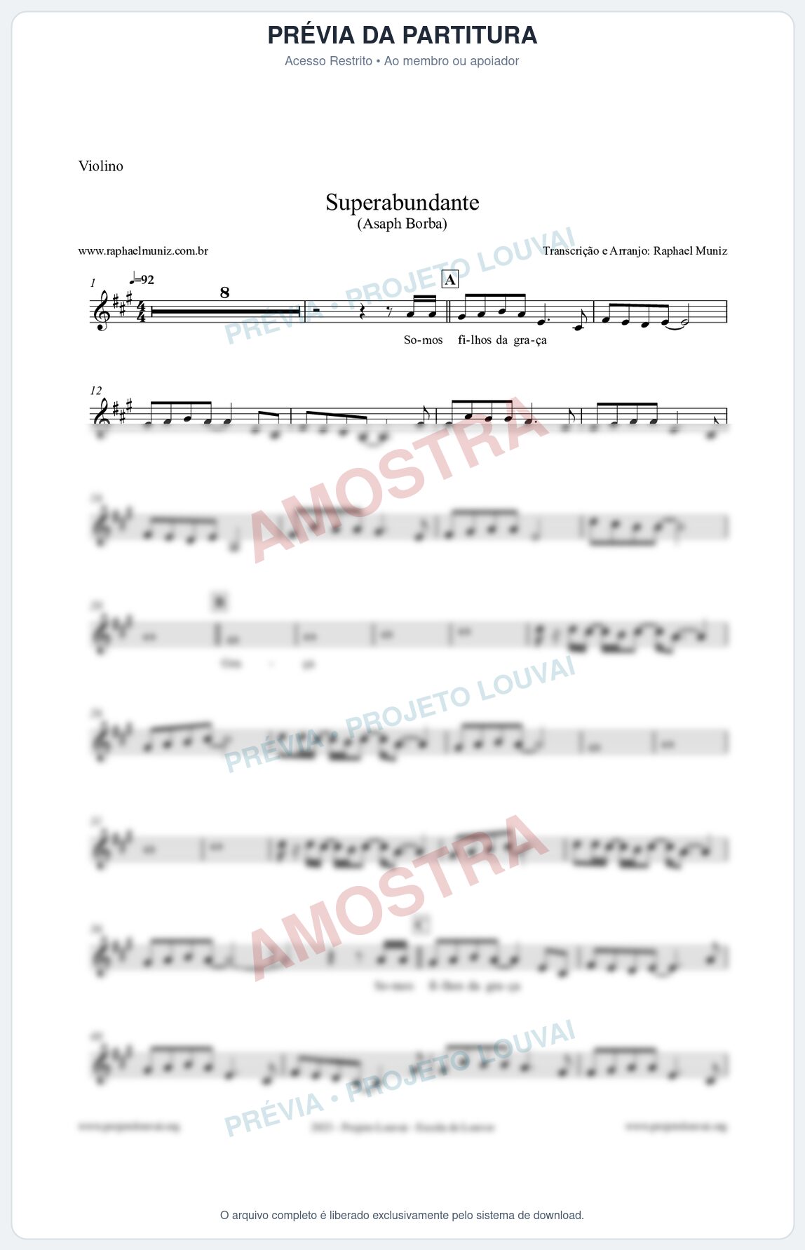 Prévia protegida da primeira página da partitura Partitura para Violino - Superabundante - Asaph Borba