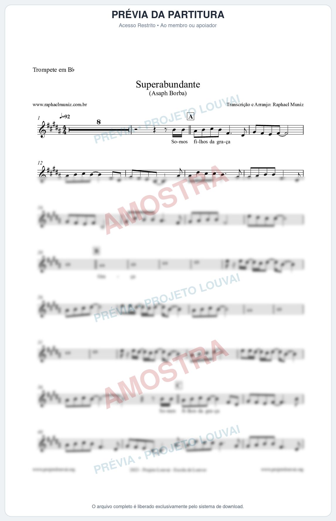 Prévia protegida da primeira página da partitura Partitura para Trompete em Bb - Superabundante - Asaph Borba