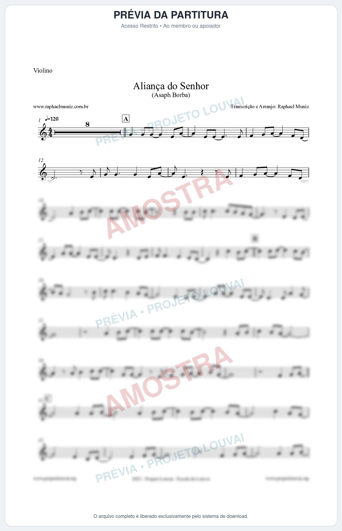 Prévia protegida da primeira página da partitura Partitura para Violino - Aliança do Senhor - Asaph Borba