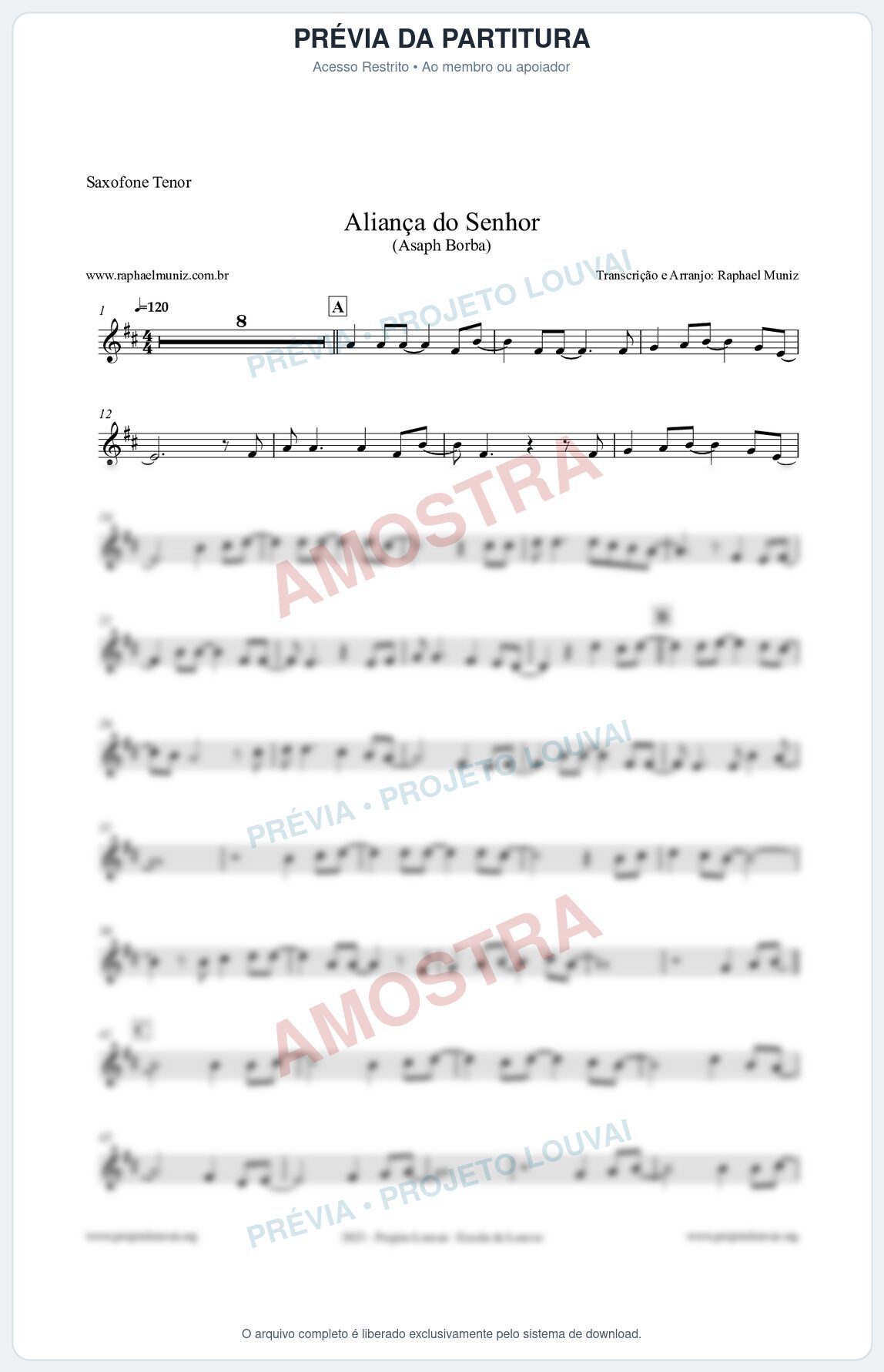 Prévia protegida da primeira página da partitura Partitura para Saxofone Tenor - Aliança do Senhor - Asaph Borba