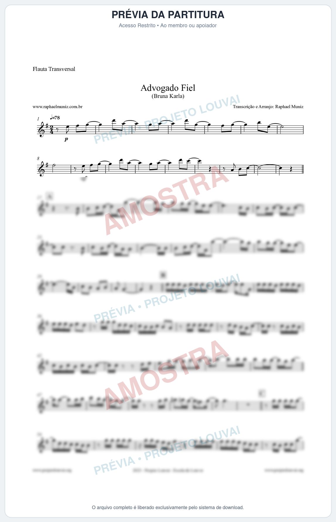 Prévia protegida da primeira página da partitura Partitura para Flauta Transversal - Advogado Fiel - Bruna Karla
