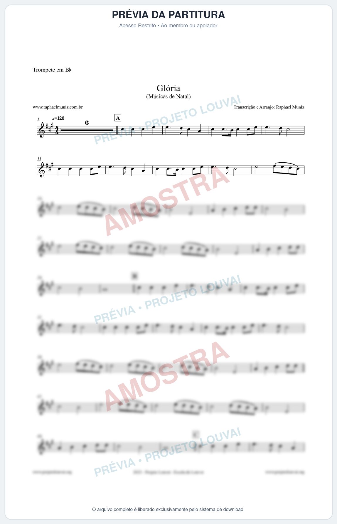 Prévia protegida da primeira página da partitura Partitura para Trompete em Bb - Glória - Músicas de Natal