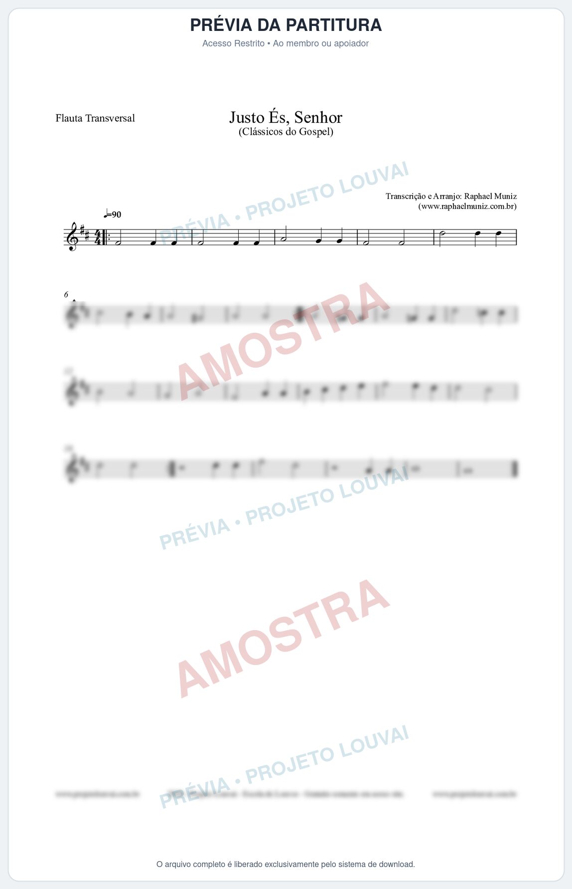 Prévia protegida da primeira página da partitura Partitura para Flauta Transversal - Justo És Senhor - Cantor Cristão nº2 - Clássicos do Gospel