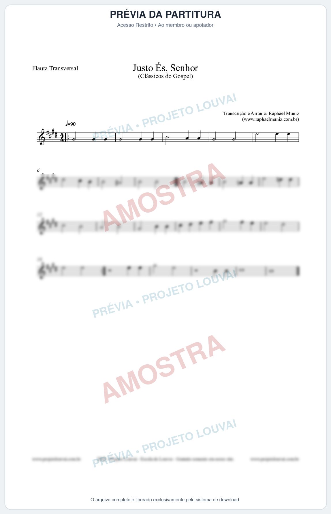 Prévia protegida da primeira página da partitura Partitura para Flauta Transversal - Justo És Senhor - Cantor Cristão nº2 - Clássicos do Gospel