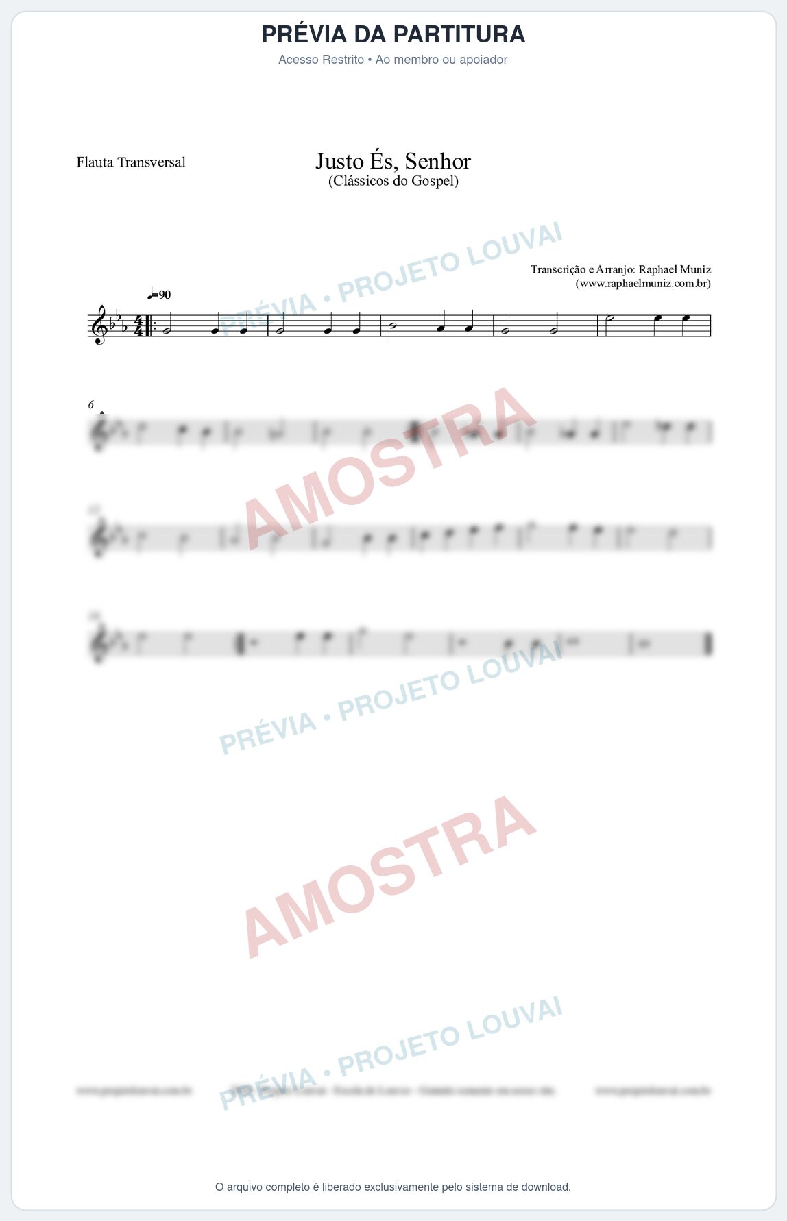 Prévia protegida da primeira página da partitura Partitura para Flauta Transversal - Justo És Senhor - Cantor Cristão nº2 - Clássicos do Gospel