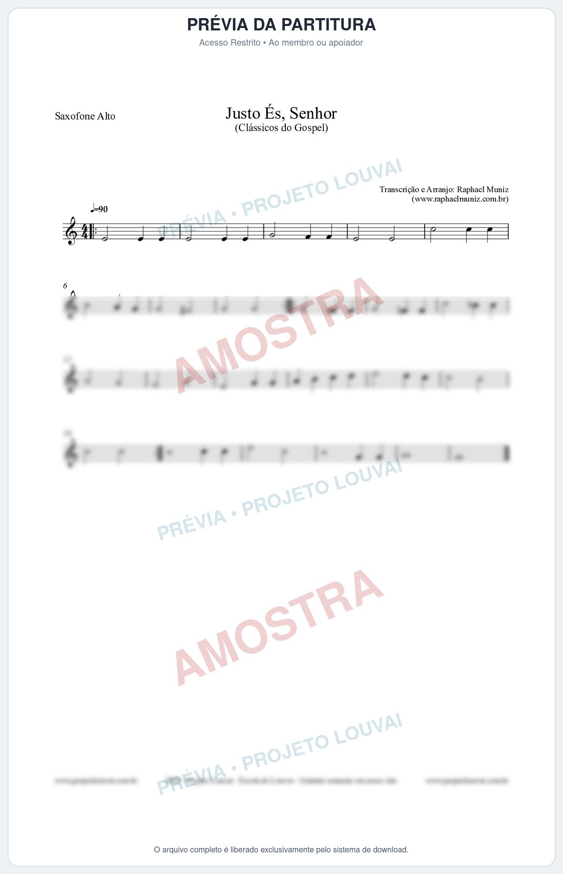 Prévia protegida da primeira página da partitura Partitura para Saxofone Alto - Justo És Senhor - Cantor Cristão nº2 - Clássicos do Gospel