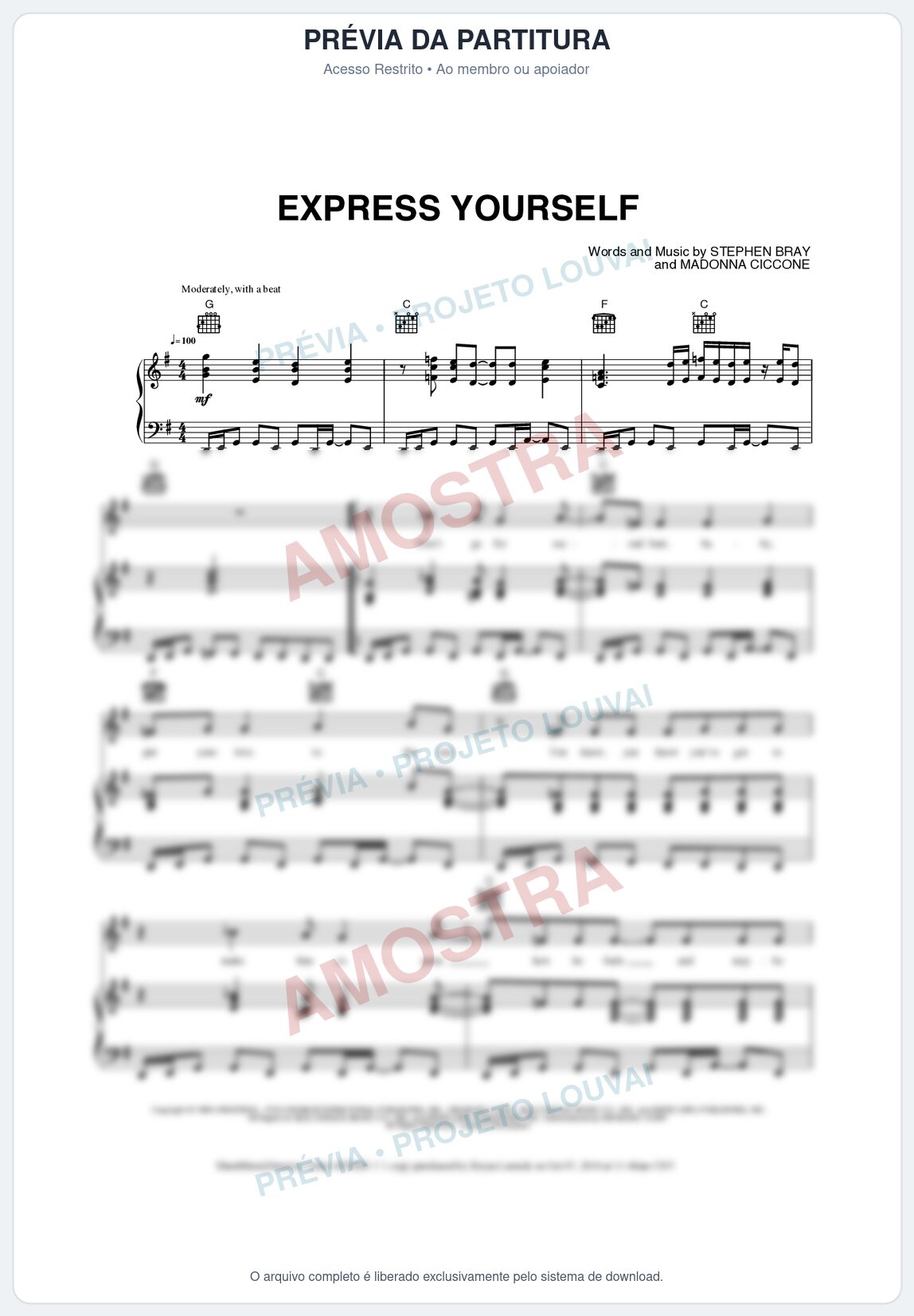 Prévia protegida da primeira página da partitura Partitura para Flauta Transversal - Express Yourself - Madonna