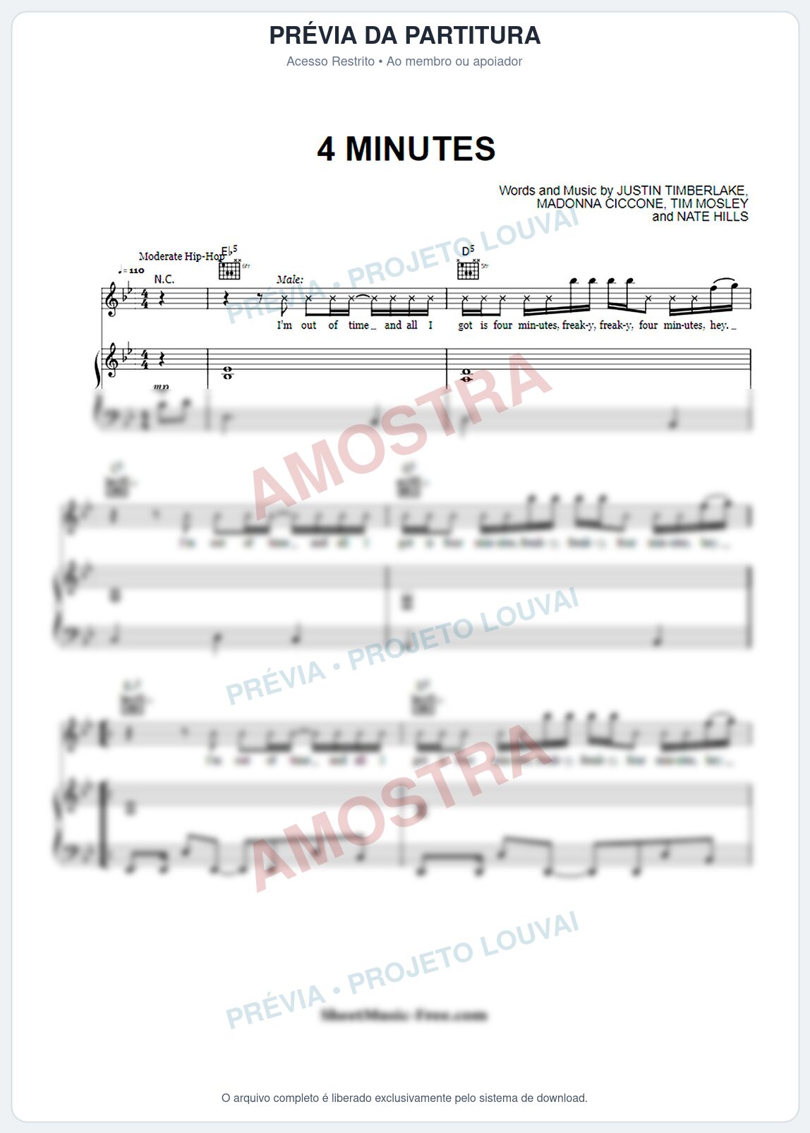 Prévia protegida da primeira página da partitura Partitura para Saxofone Tenor - Four minutes - Madonna
