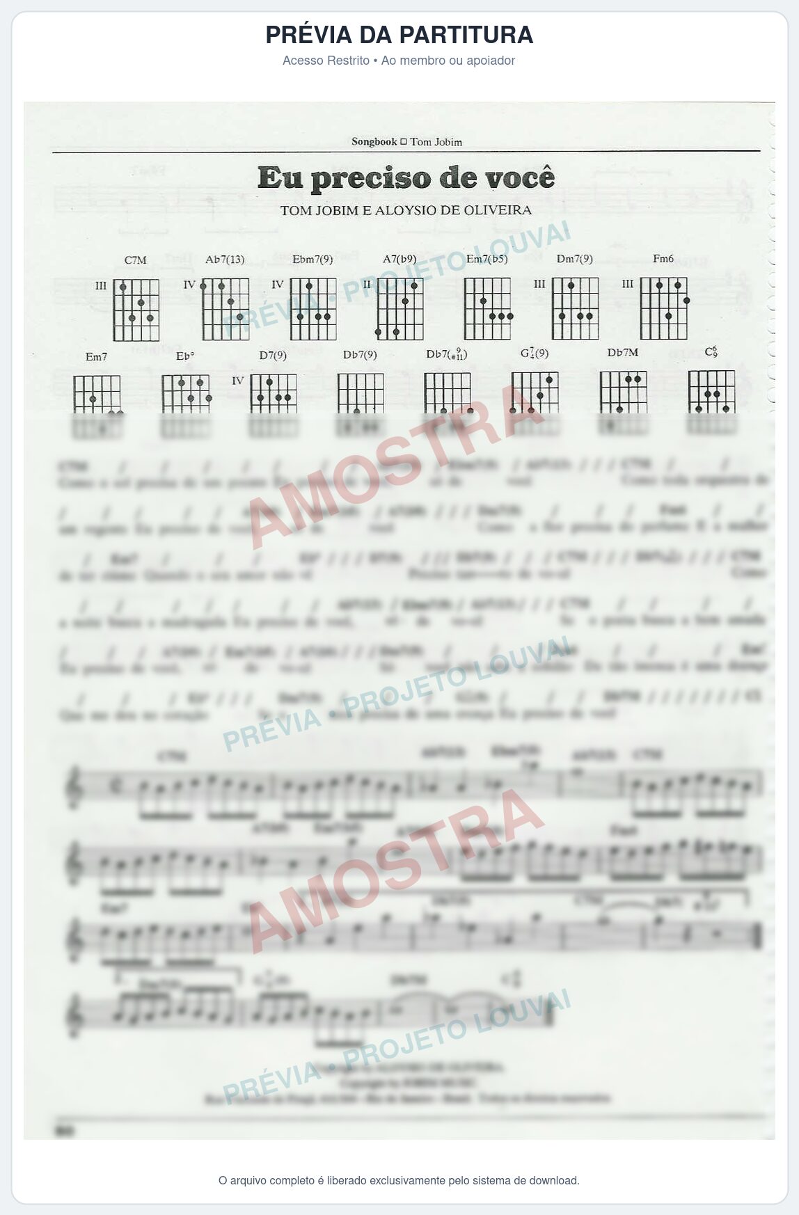 Prévia protegida da primeira página da partitura Partitura para Saxofone Tenor - Eu preciso de você - Tom Jobim