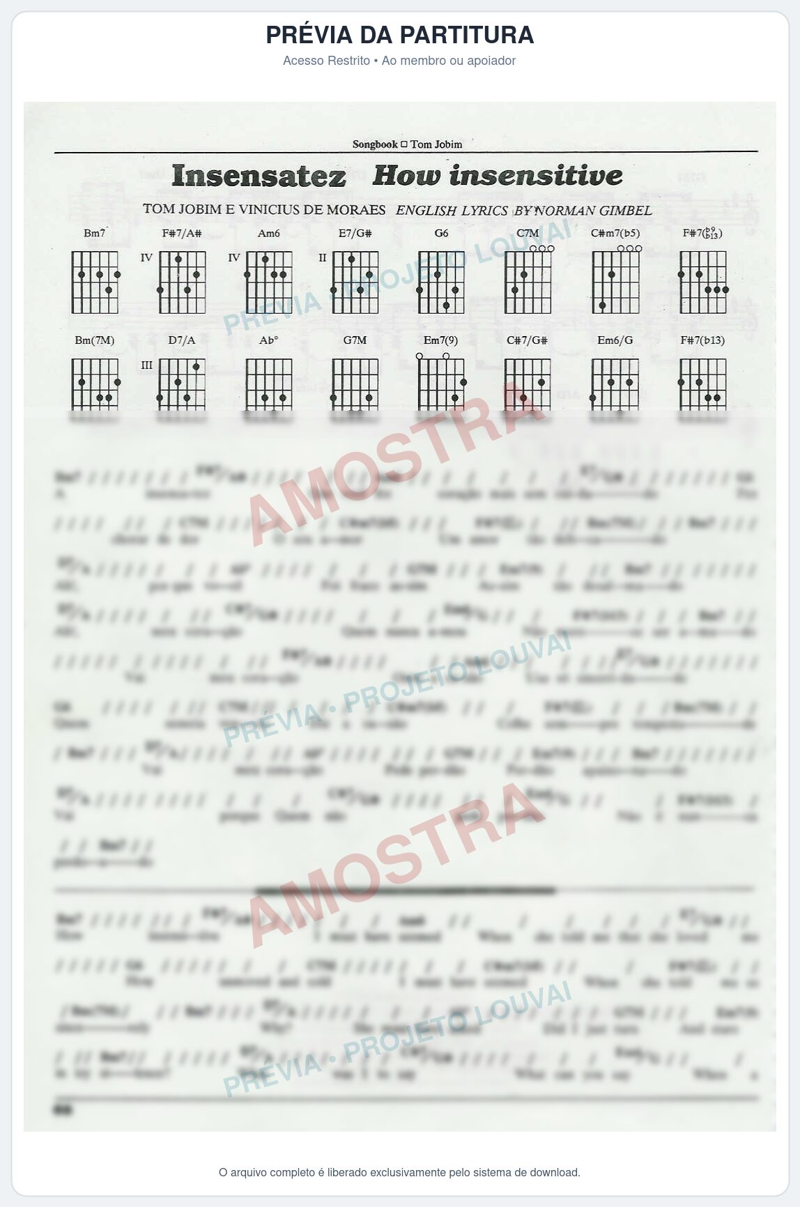 Prévia protegida da primeira página da partitura Partitura para Saxofone Alto - Insensatez - Tom Jobim